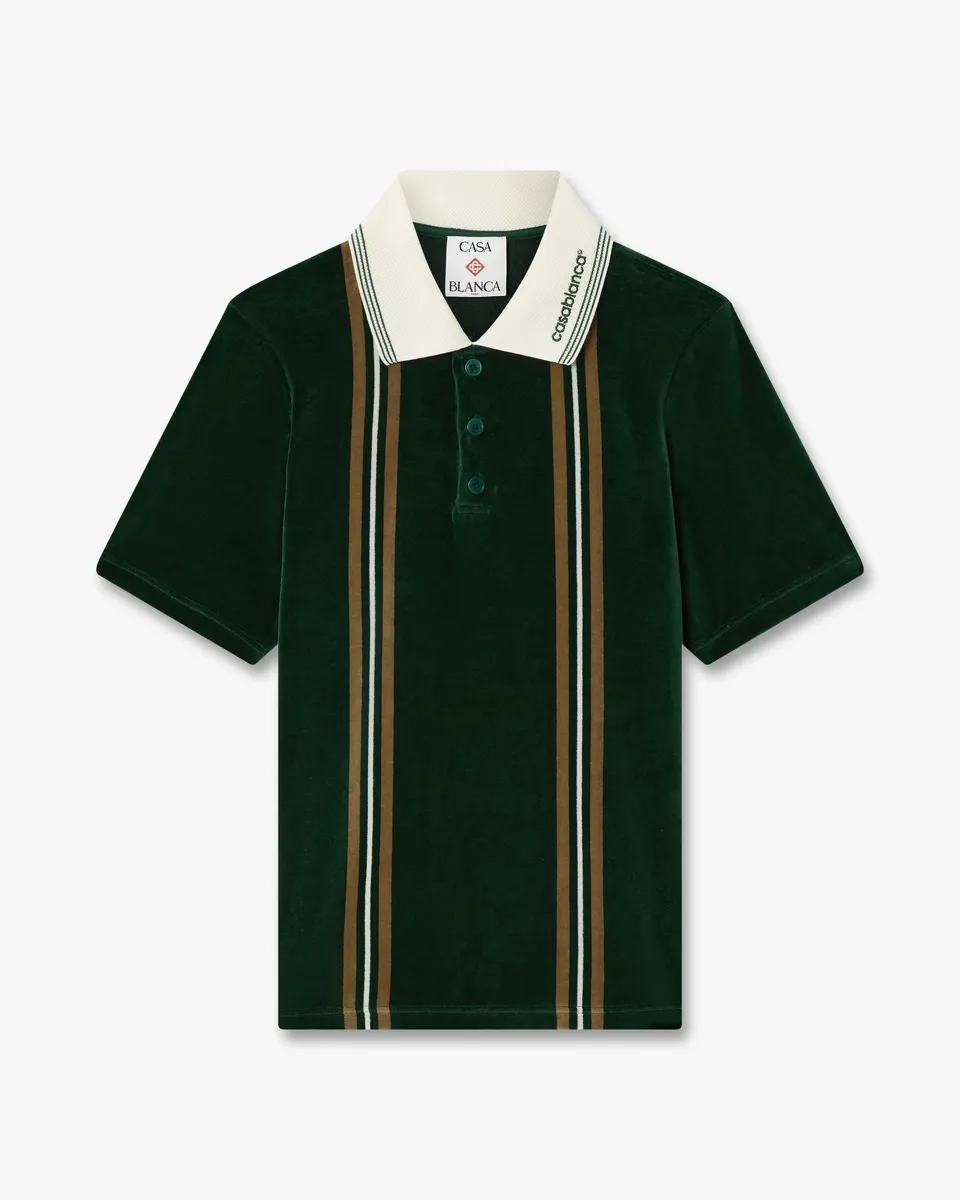 Casablanca Stripe Velour polo verde marrone ciniglia