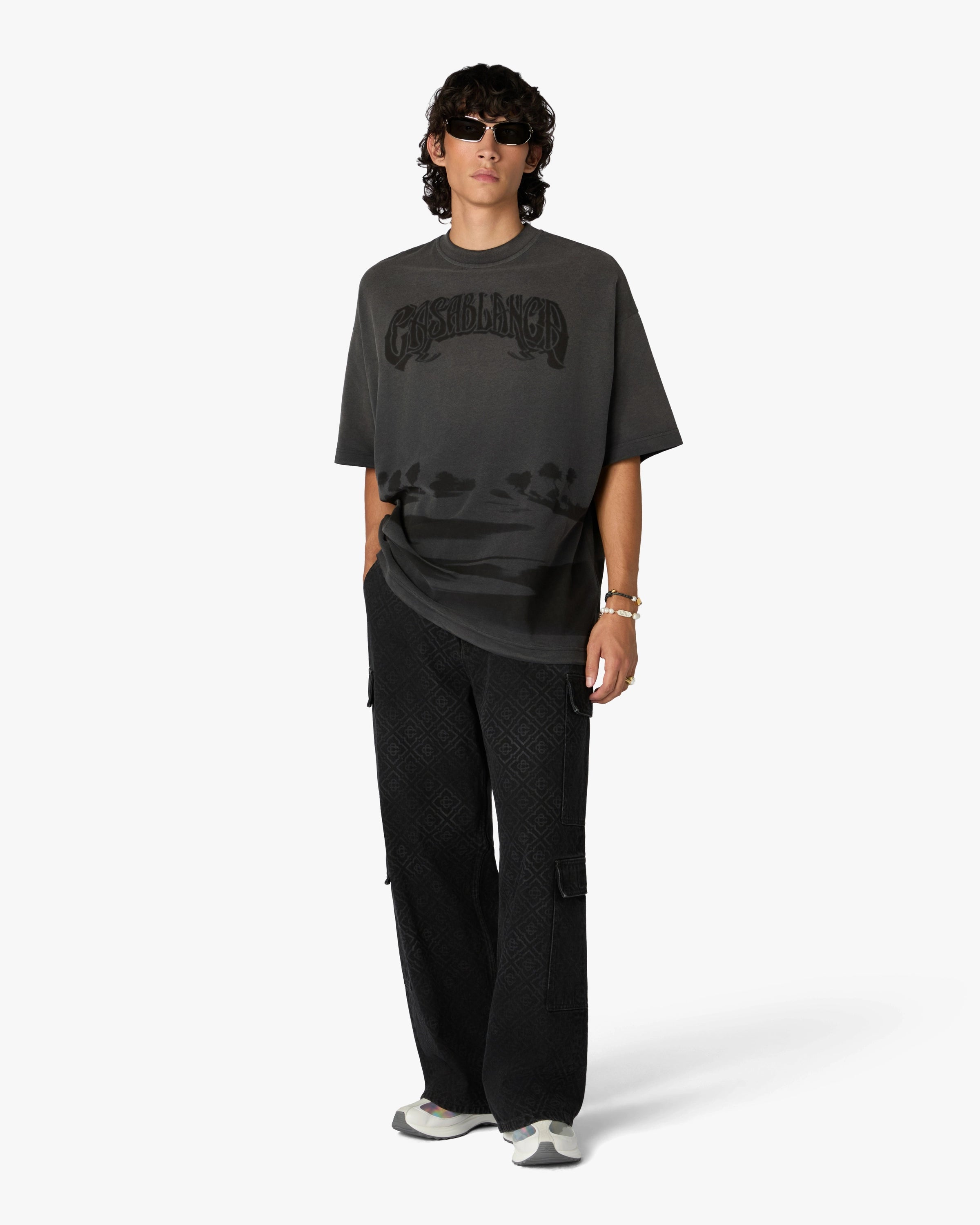 Casablanca Black Sands t-shirt nera cotone organico oversize