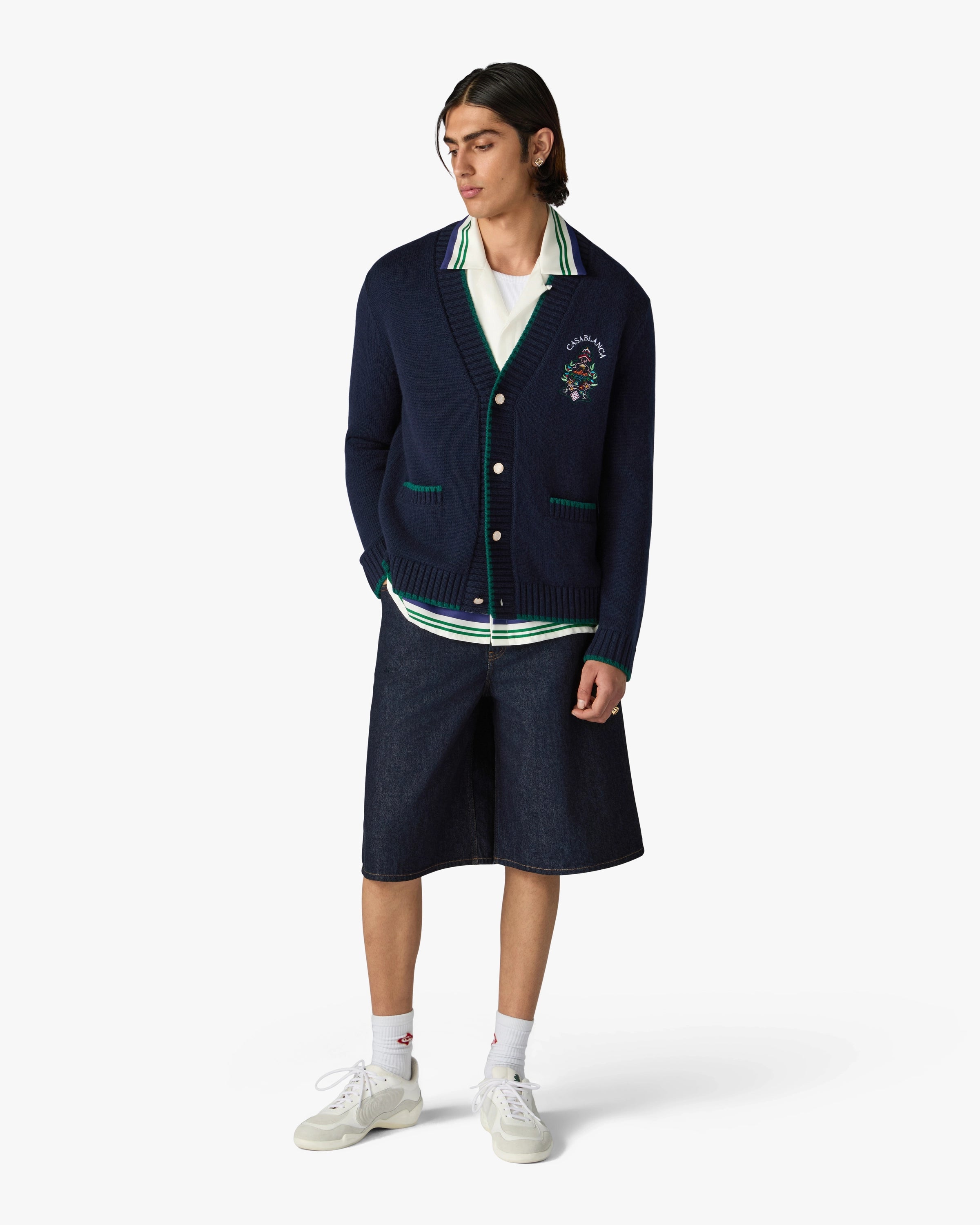 Casablanca Hotel Emblem cardigan lana blu navy taglia M