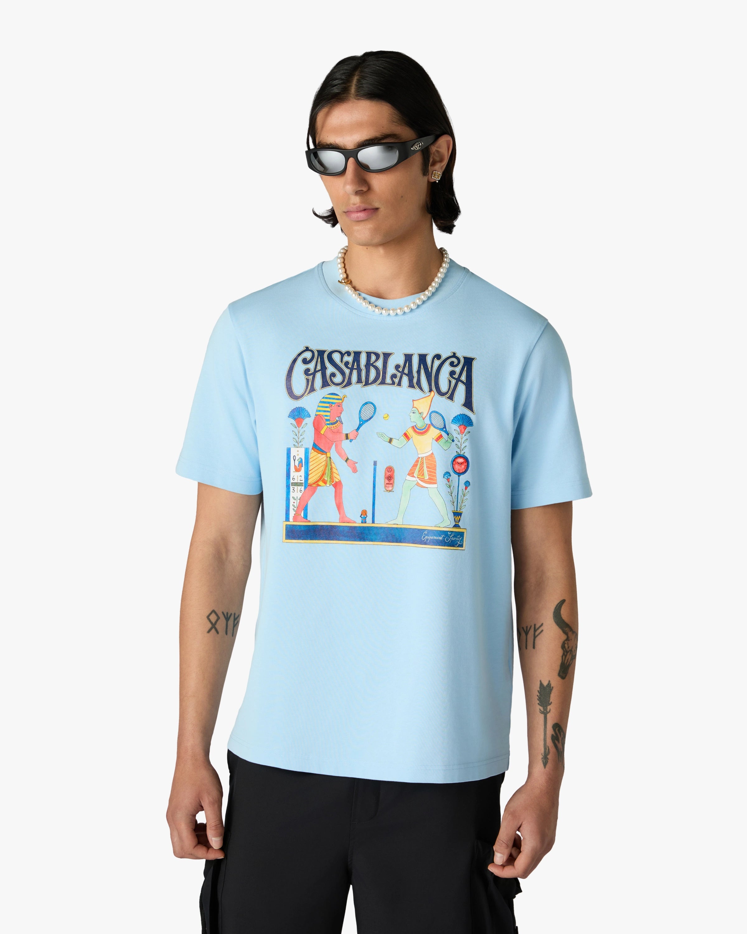 Casablanca Egyptian Tennis Match t-shirt uomo azzurra cotone