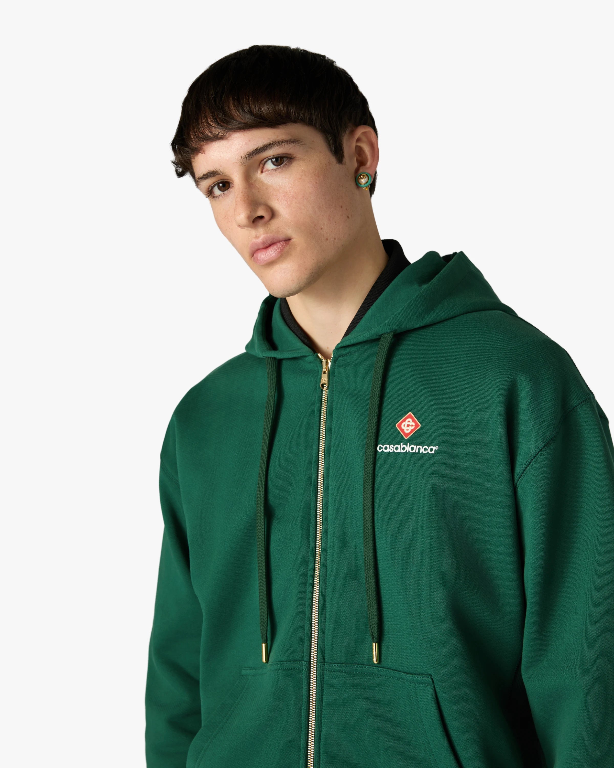 Casablanca Sport Type felpa zip verde cappuccio
