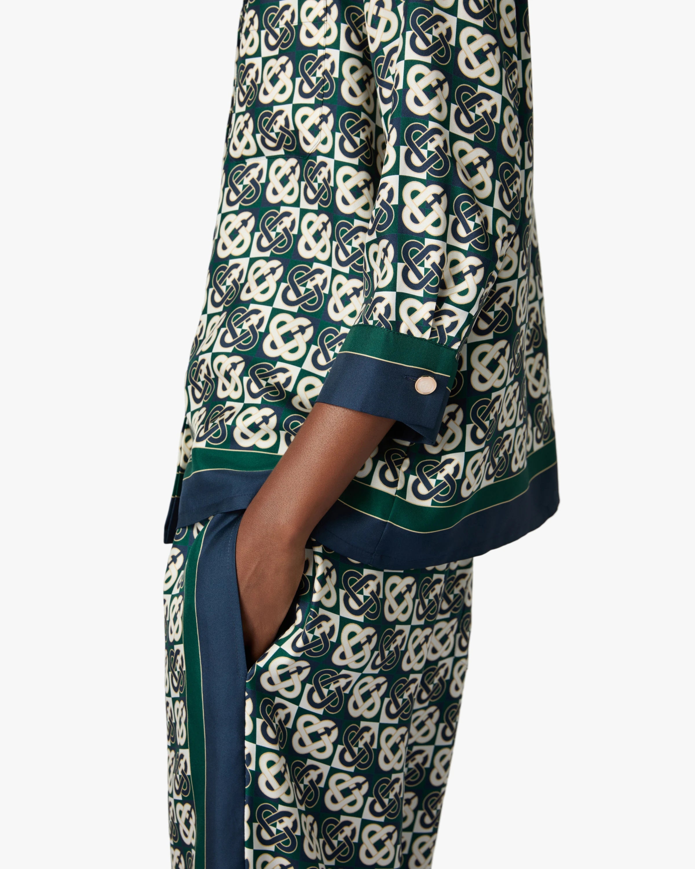 Casablanca Check Monogram camicia seta verde navy donna