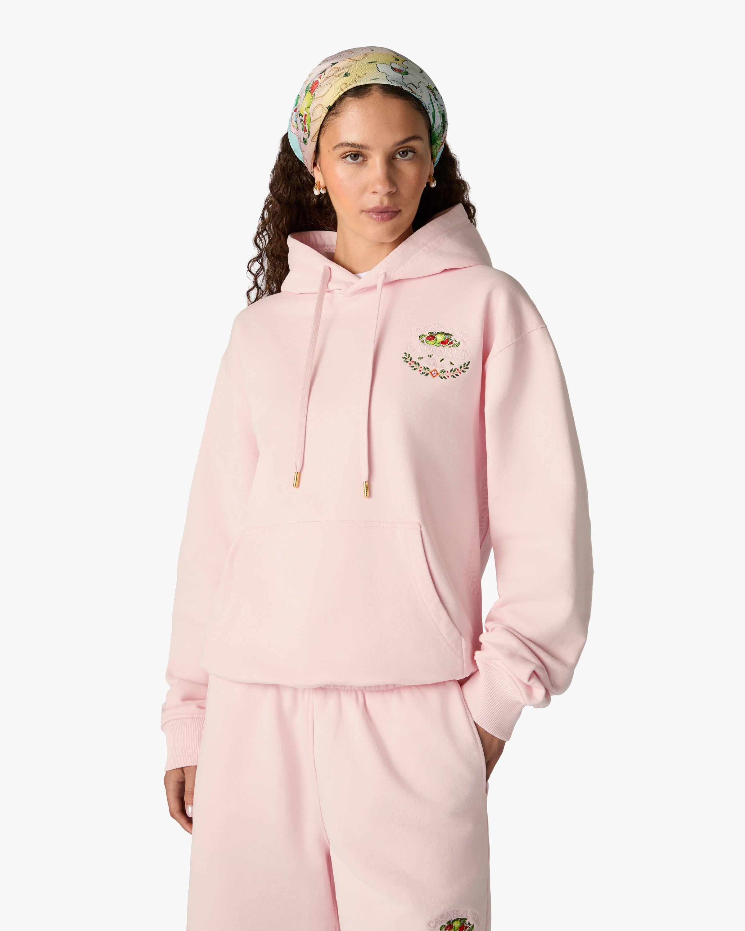 Casablanca Ladurée Felpa con Cappuccio Rosa Ricamata