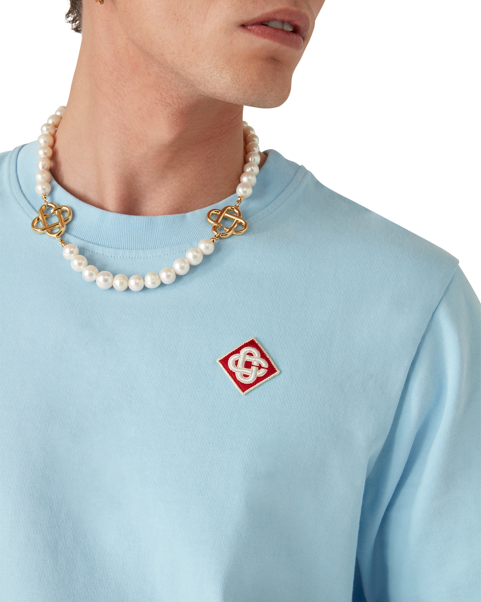 Casablanca Diamond Logo T-Shirt Uomo Azzurra Cotone Bio