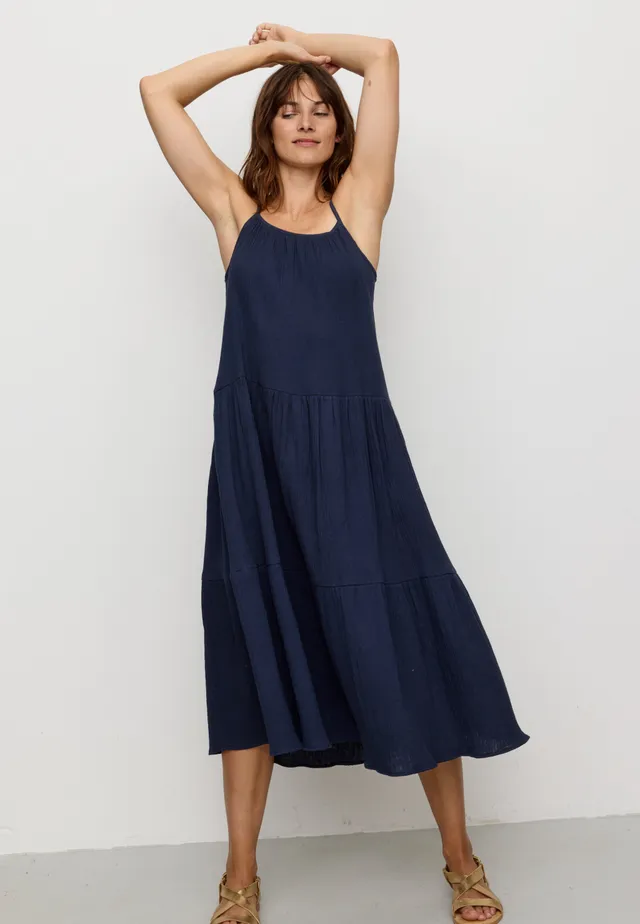 Recolution Felicia vestito mussola cotone bio navy