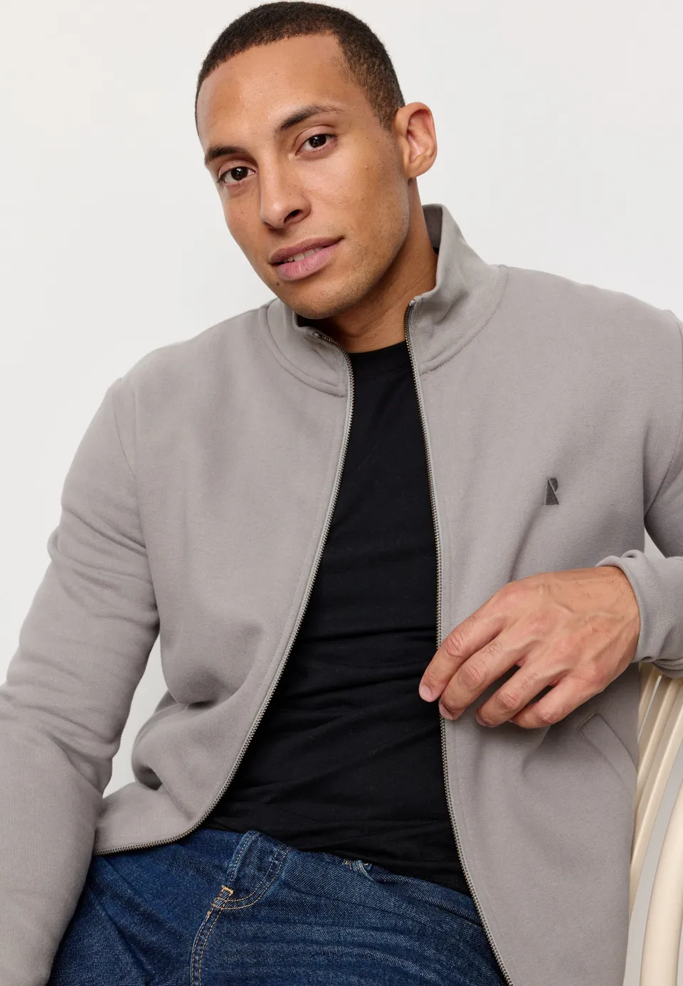 Recolution Camphor felpa zip greige cotone bio