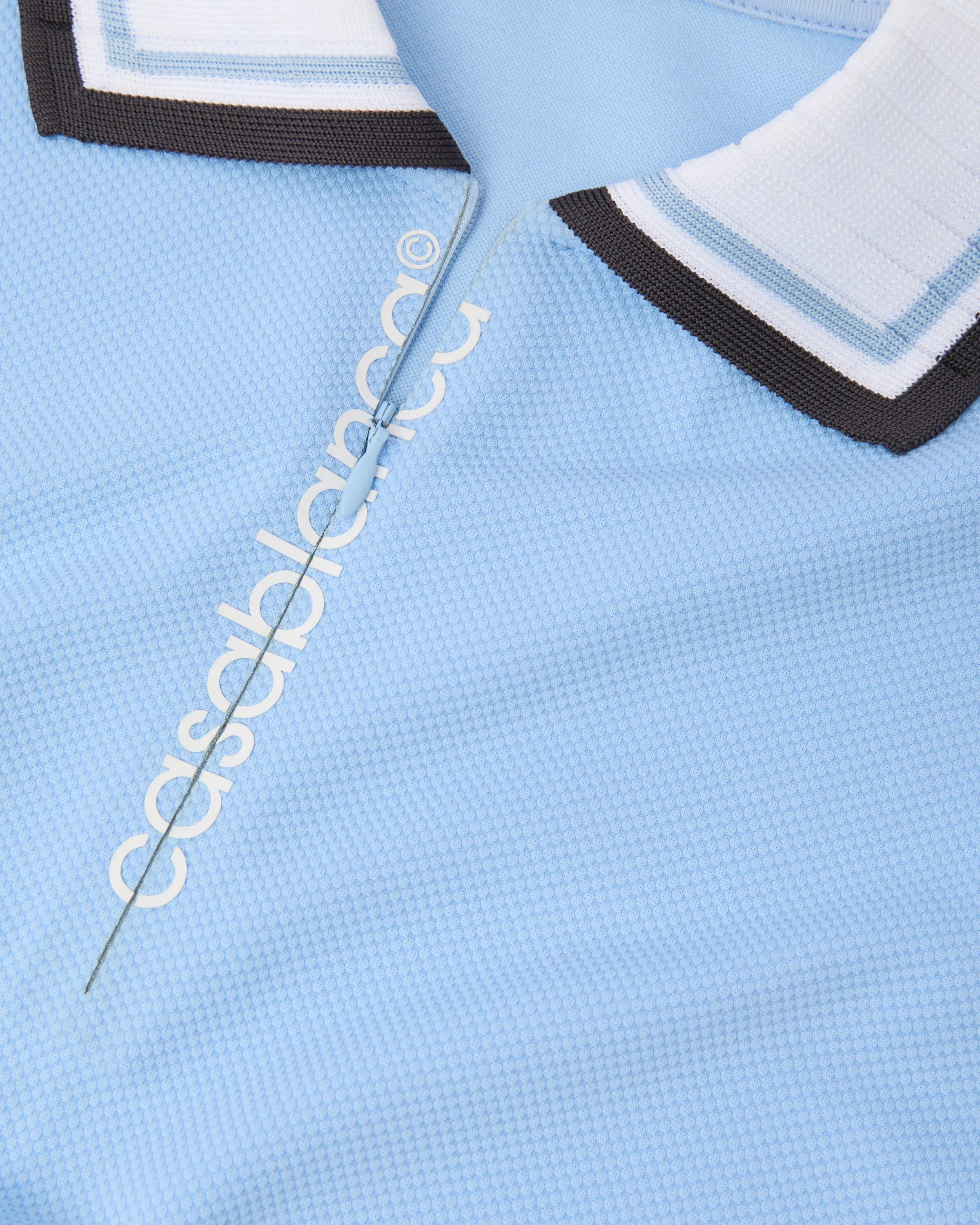Casablanca Polo Azzurra Pique Zip Maniche Corte