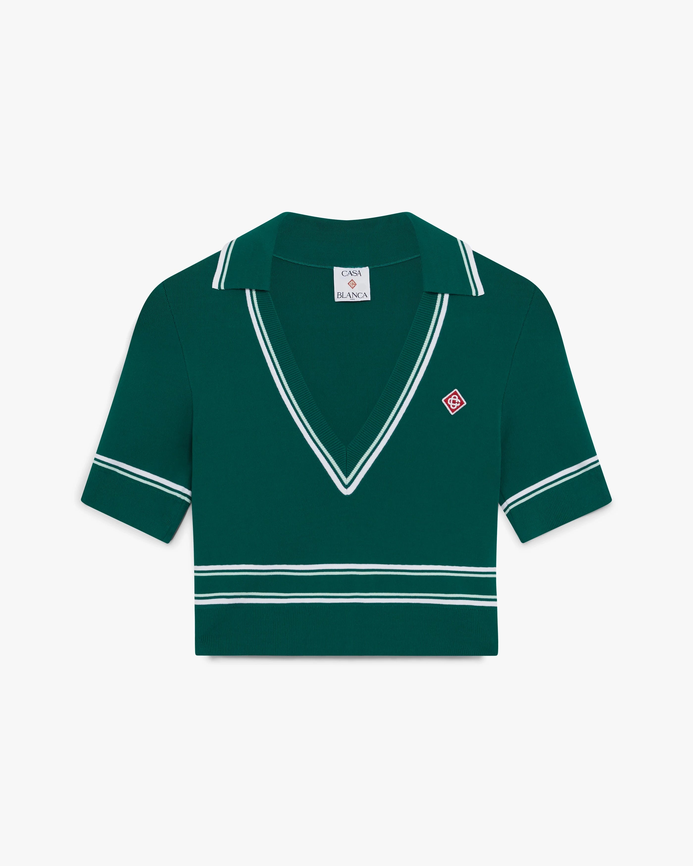 Casablanca Polo Cropped in Maglia Verde Scollo a V