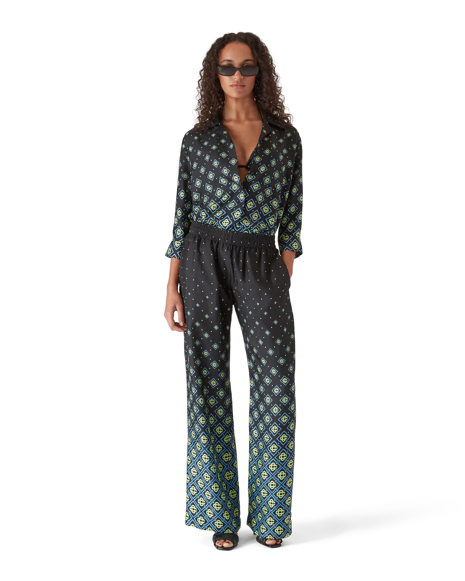 Casablanca Degrade Monogram pantaloni seta nero
