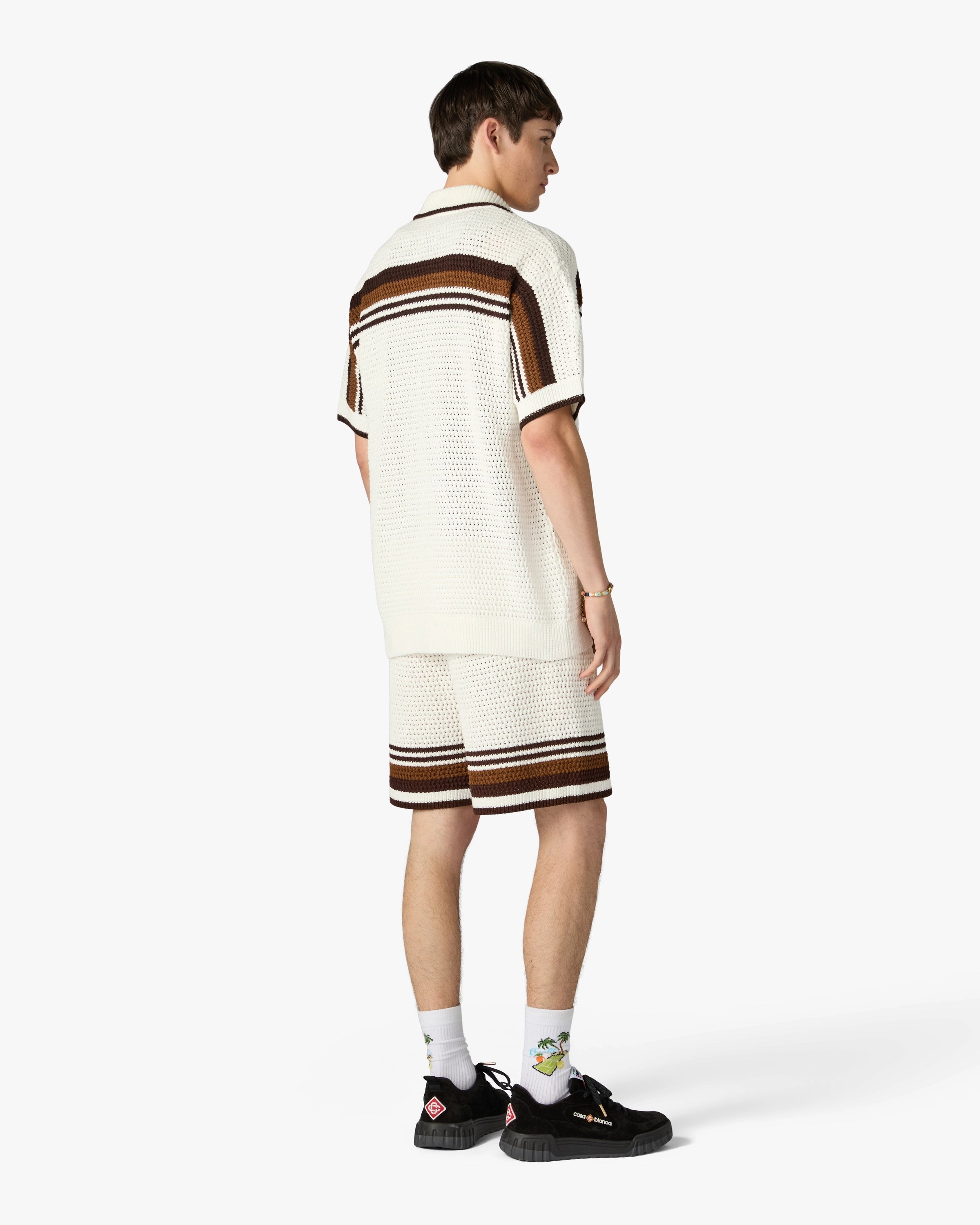 Casablanca Tennis Stripe camicia crochet bianco marrone cotone