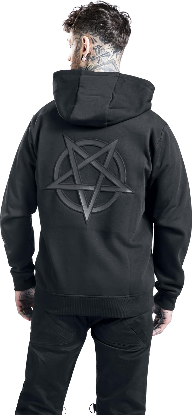 Gothicana by EMP Giacca Basic Nera Cappuccio Tasca Marsupio uomo