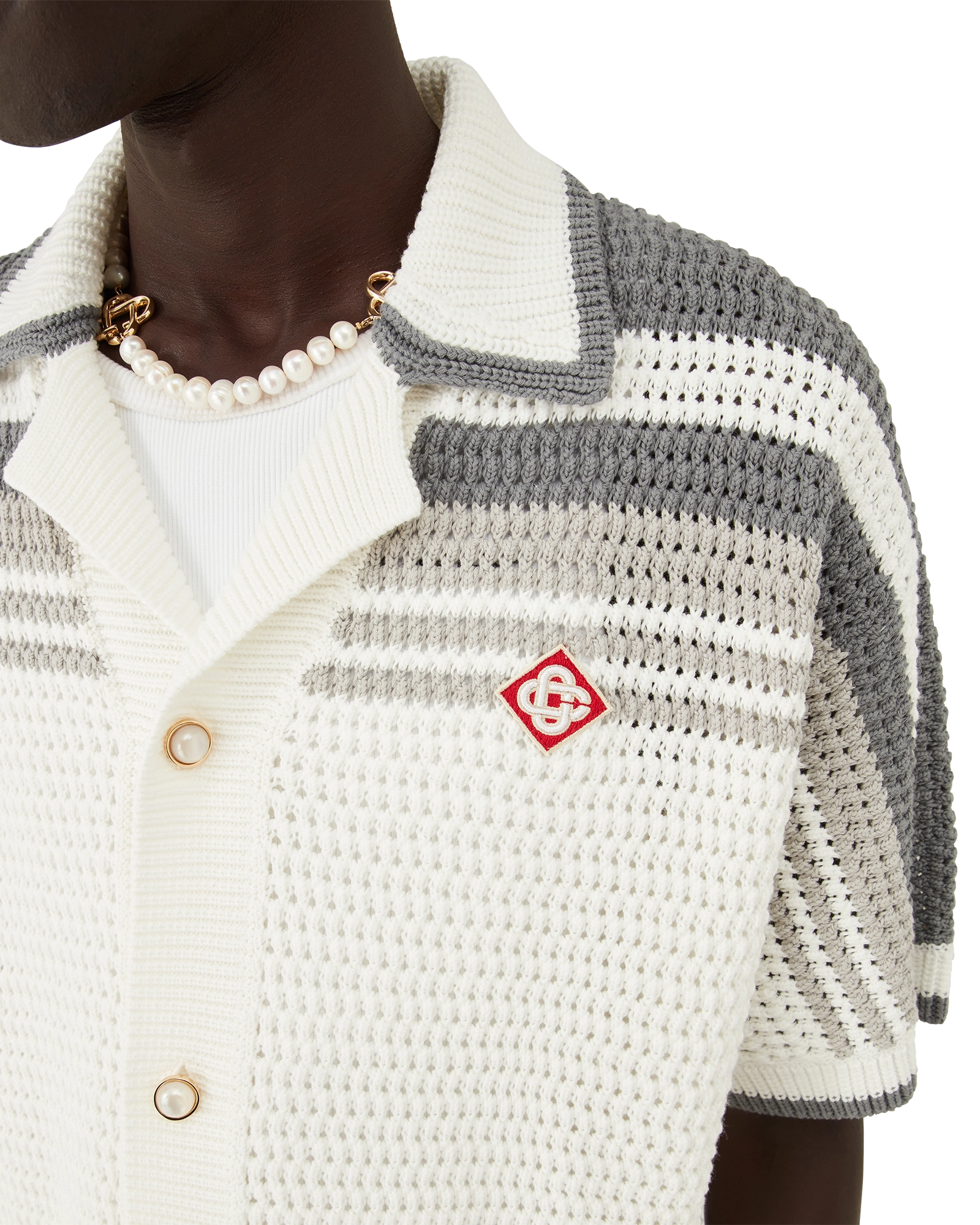 Casablanca Tennis Crochet camicia crochet bianca cotone