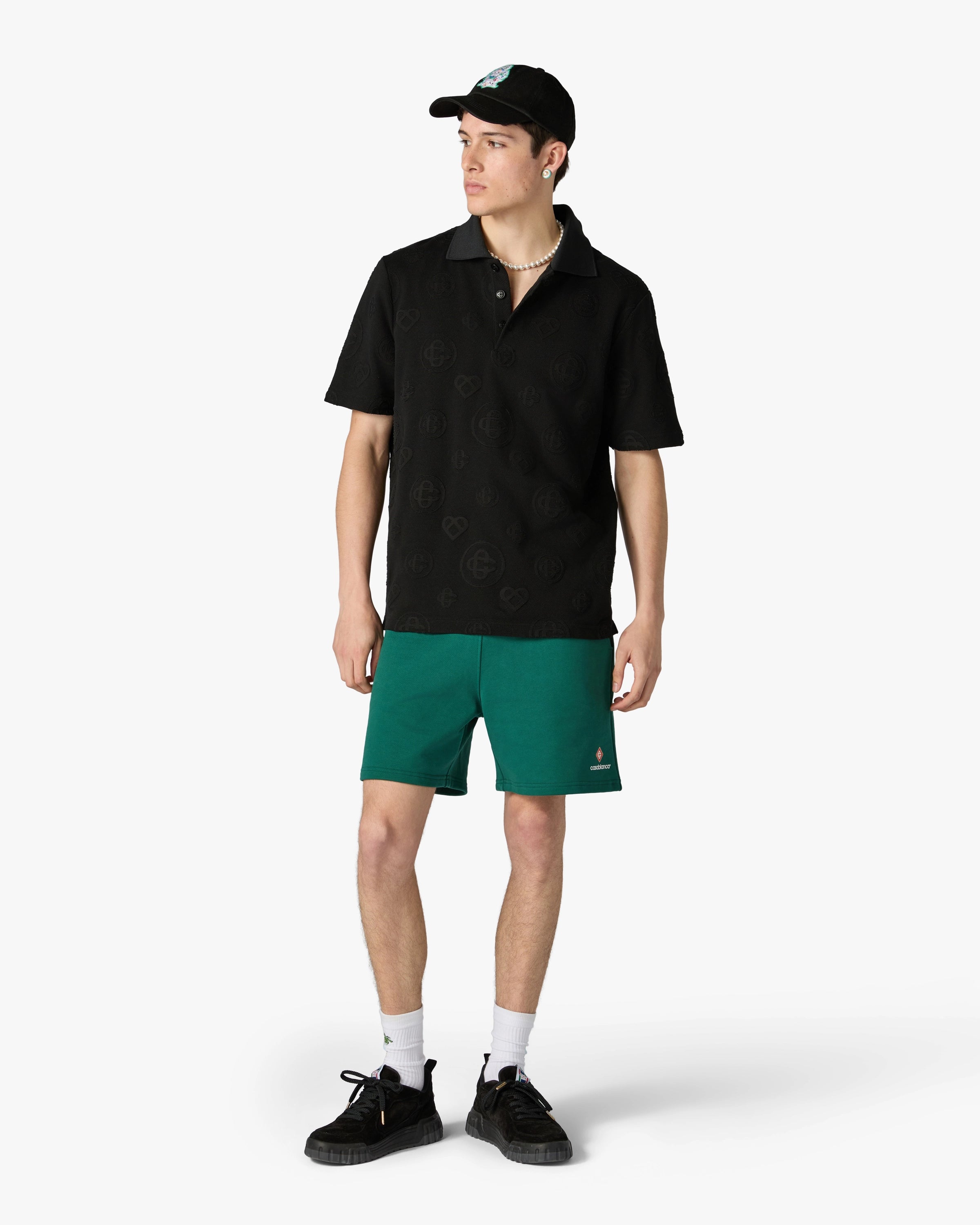 Casablanca Applique Monogram polo manica corta nero cotone bio