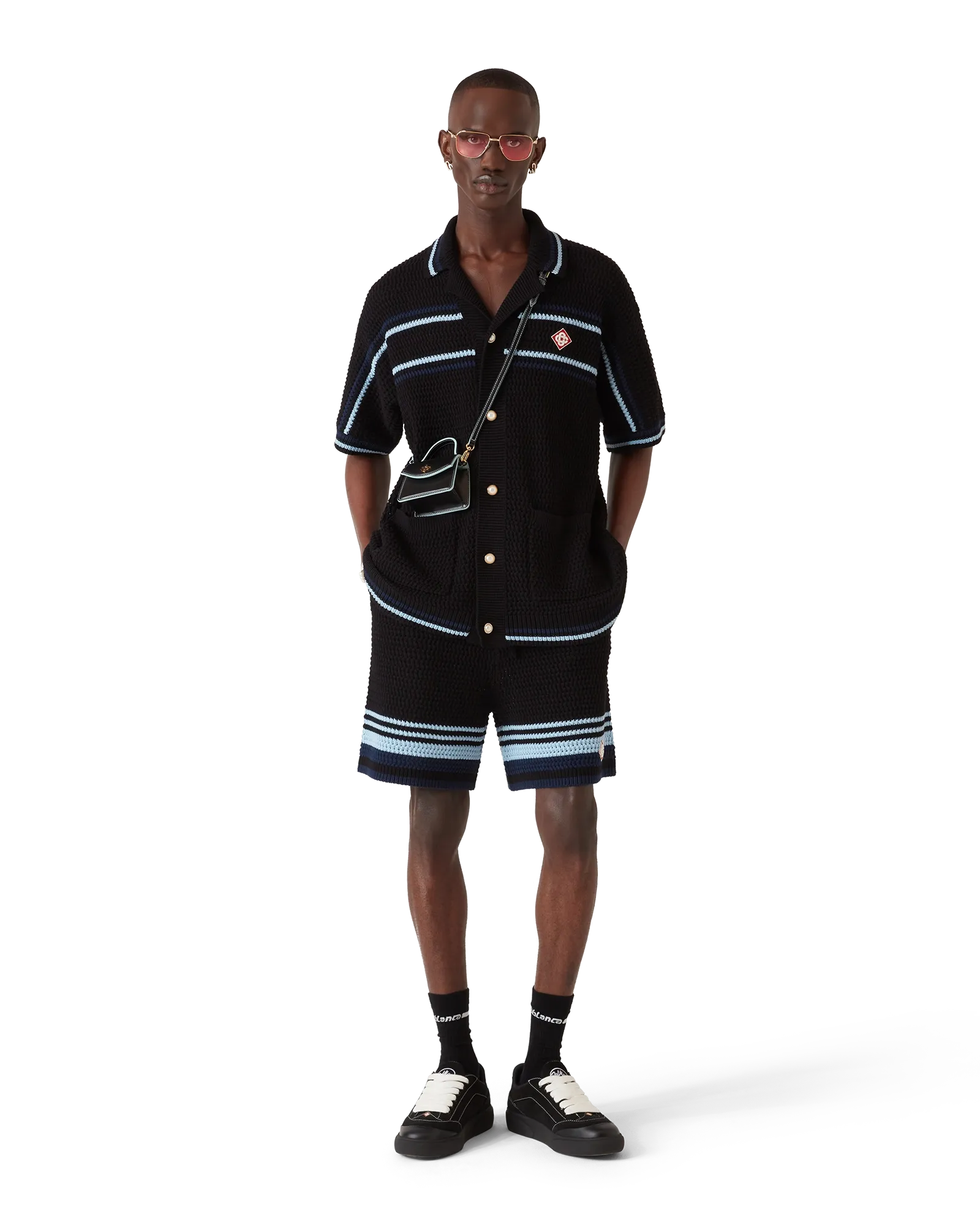 Casablanca Tennis camicia crochet nera bottoni perla taglia M