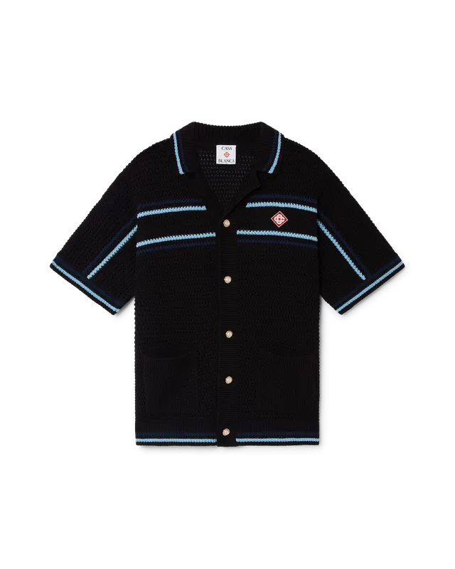 Casablanca Tennis camicia crochet nera bottoni perla taglia M
