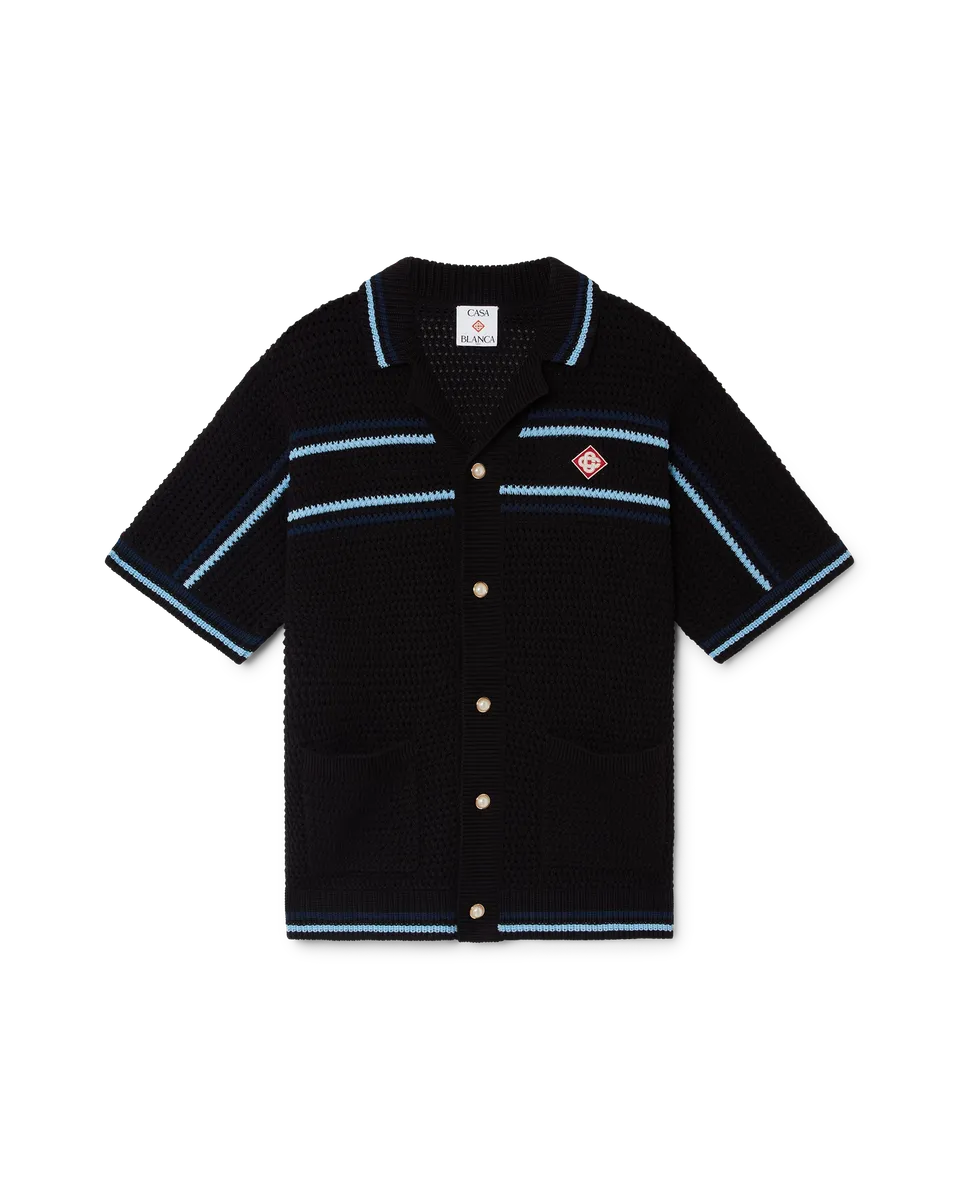 Casablanca Tennis camicia crochet nera bottoni perla taglia M