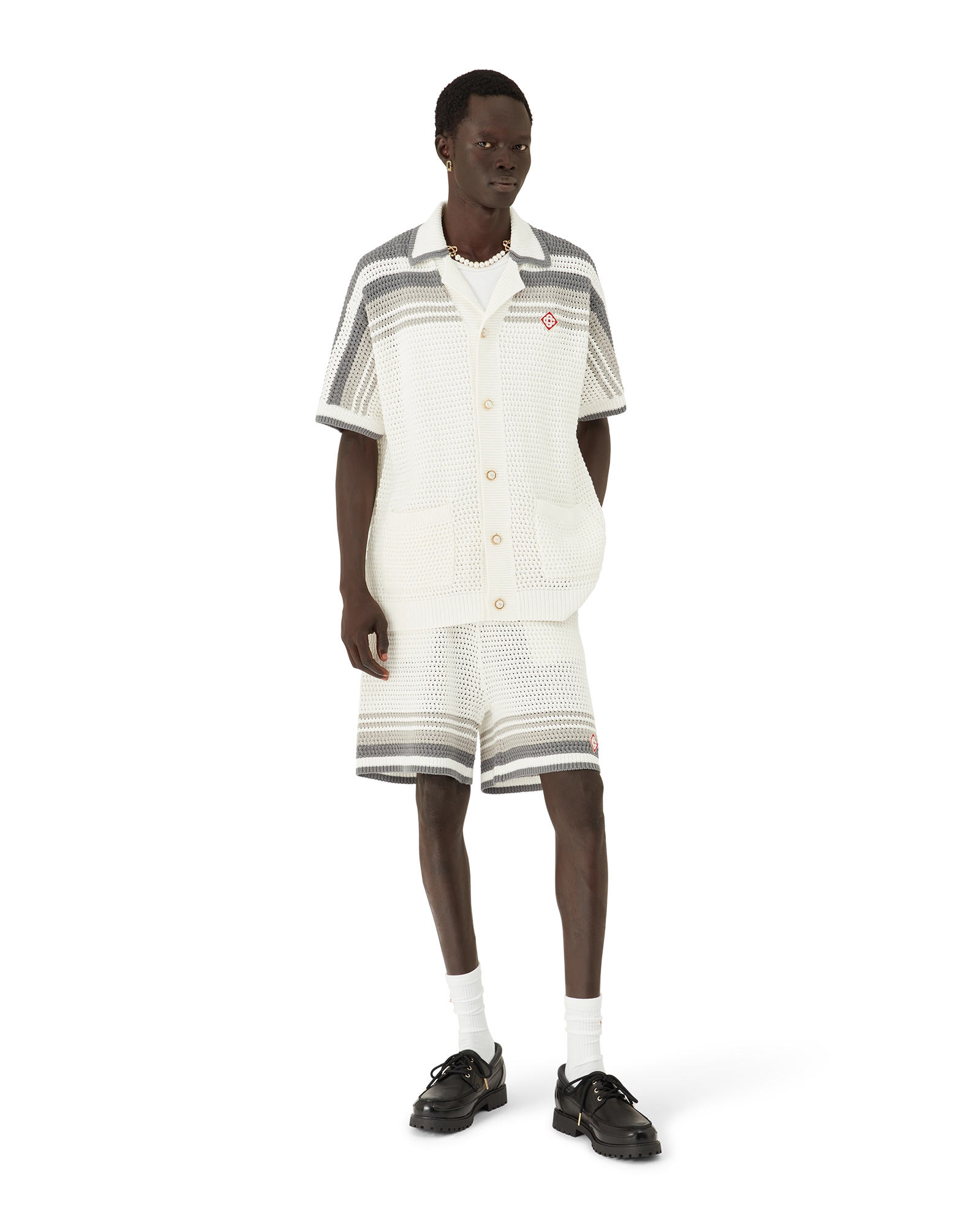 Casablanca Tennis Crochet camicia crochet bianca cotone