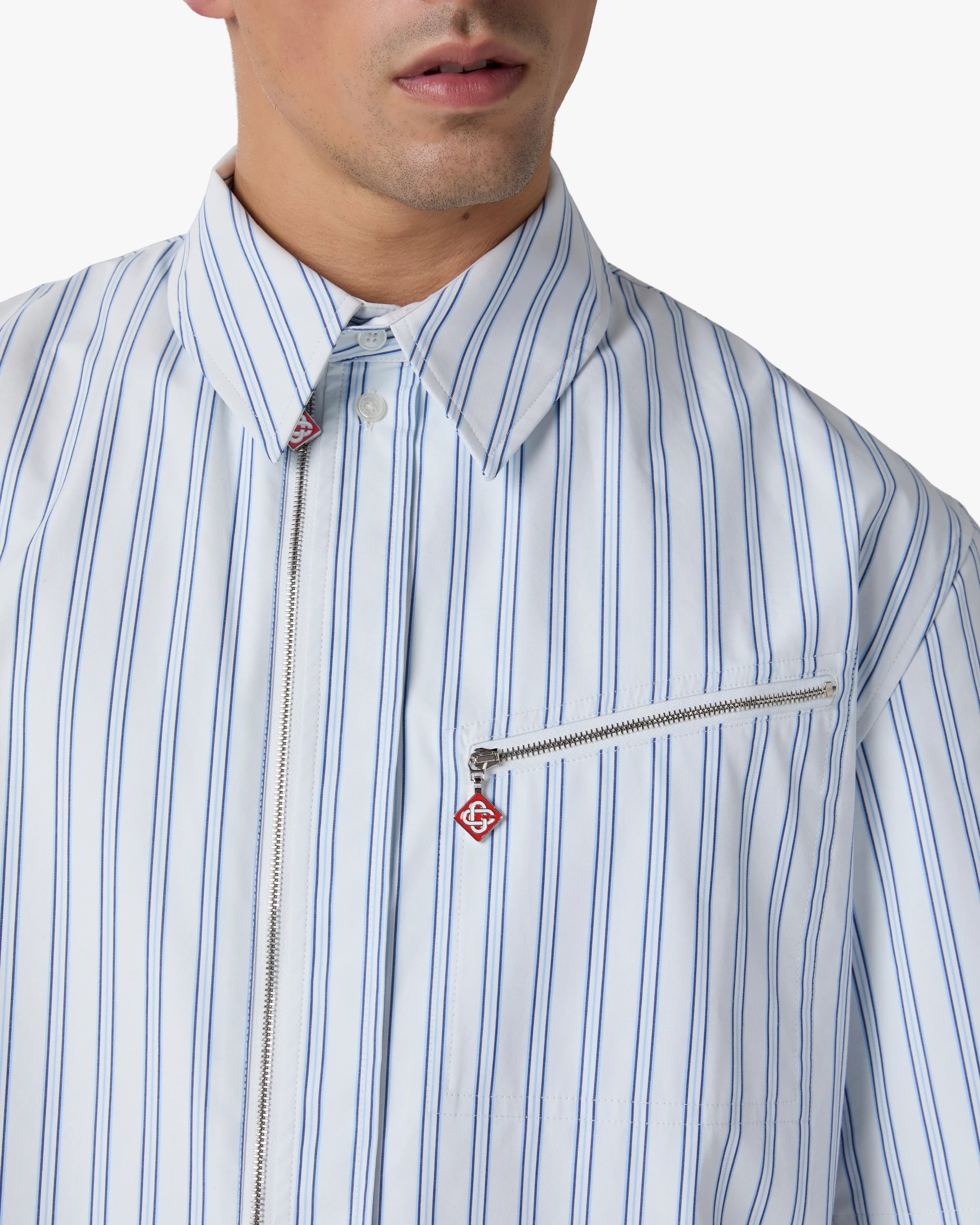 Casablanca Striped camicia uomo bianco blu zip