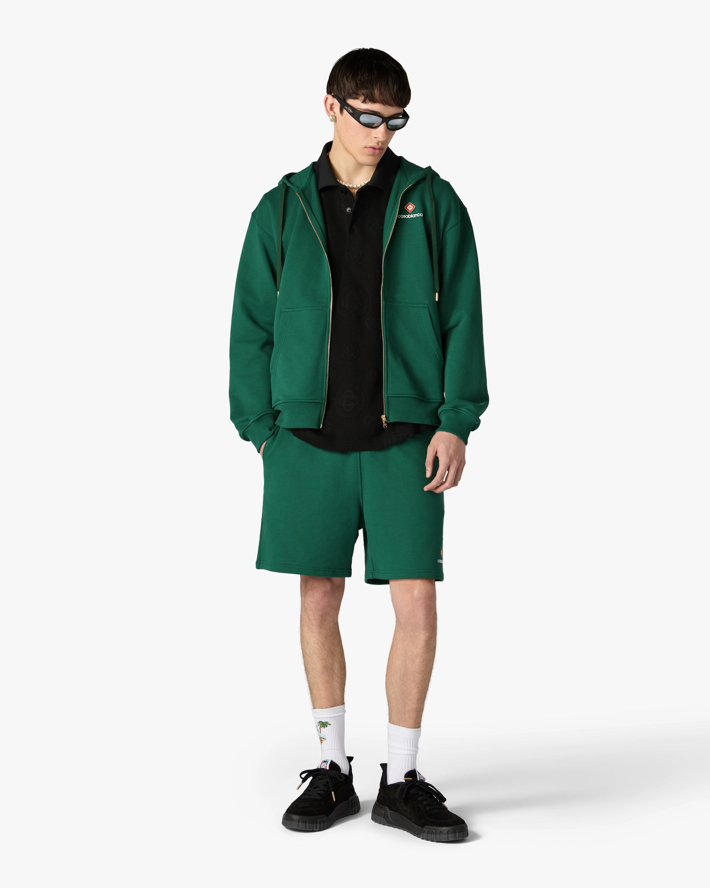 Casablanca Sport Type felpa zip verde cappuccio
