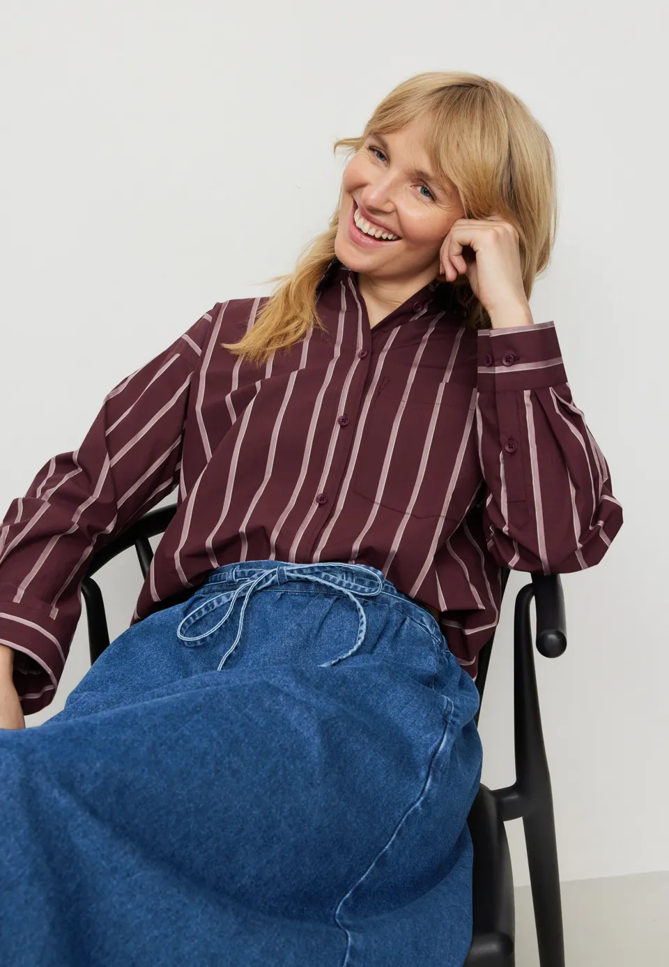 Recolution Forsythia Stripes camicia donna dark plum cotone bio