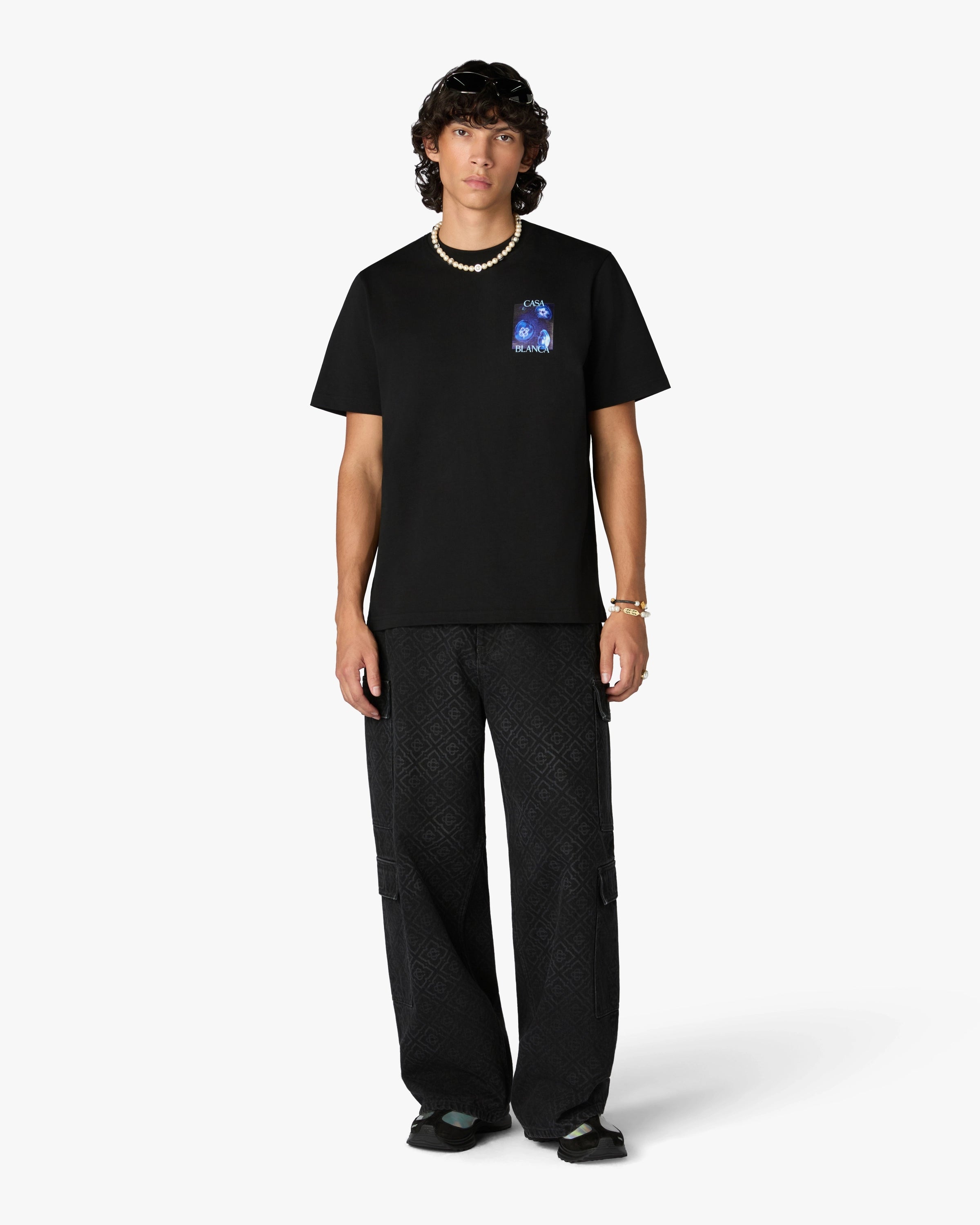 Casablanca Meduse T-Shirt Nera Uomo Cotone Organico