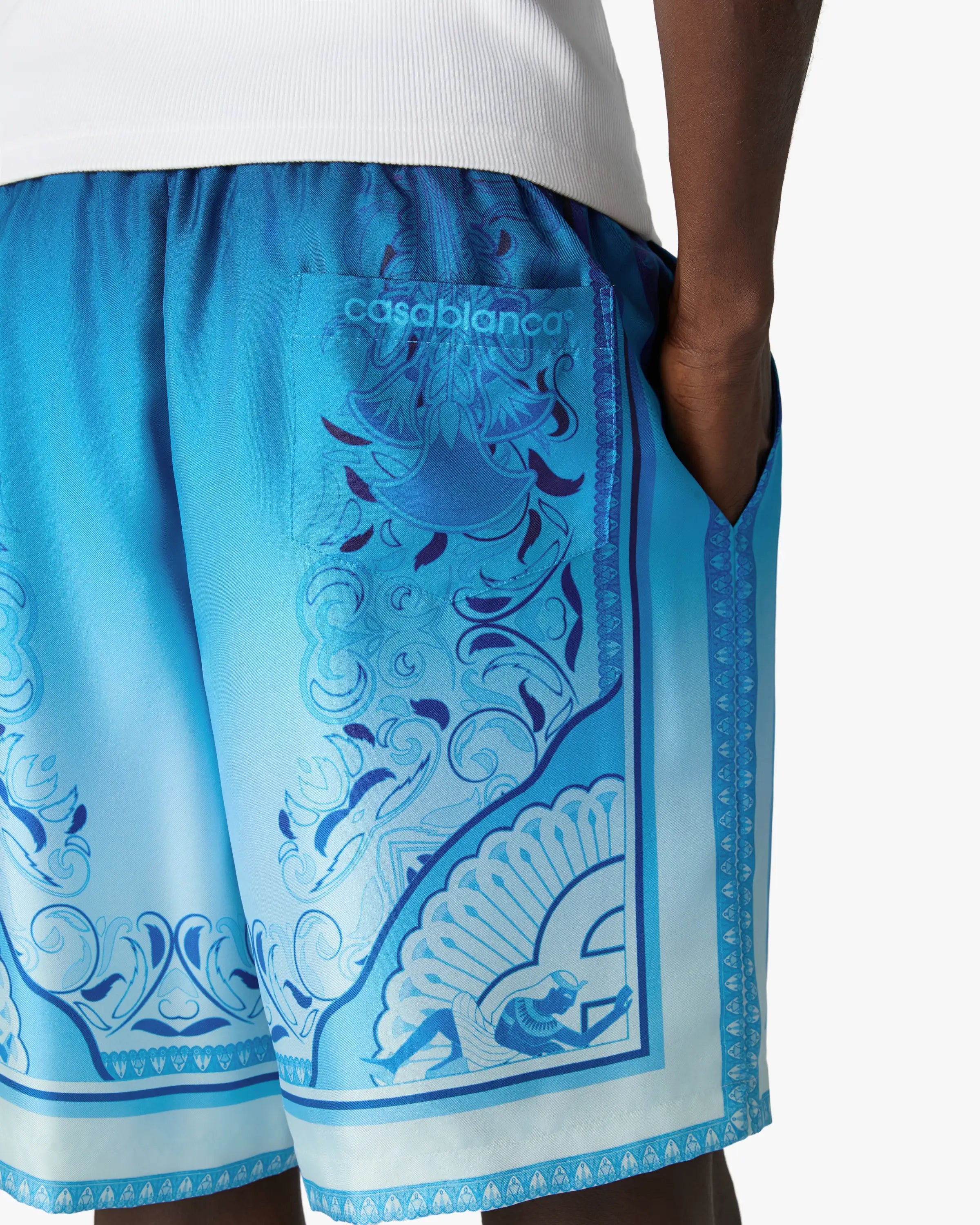 Casablanca Egyptian Rug shorts blu seta pura