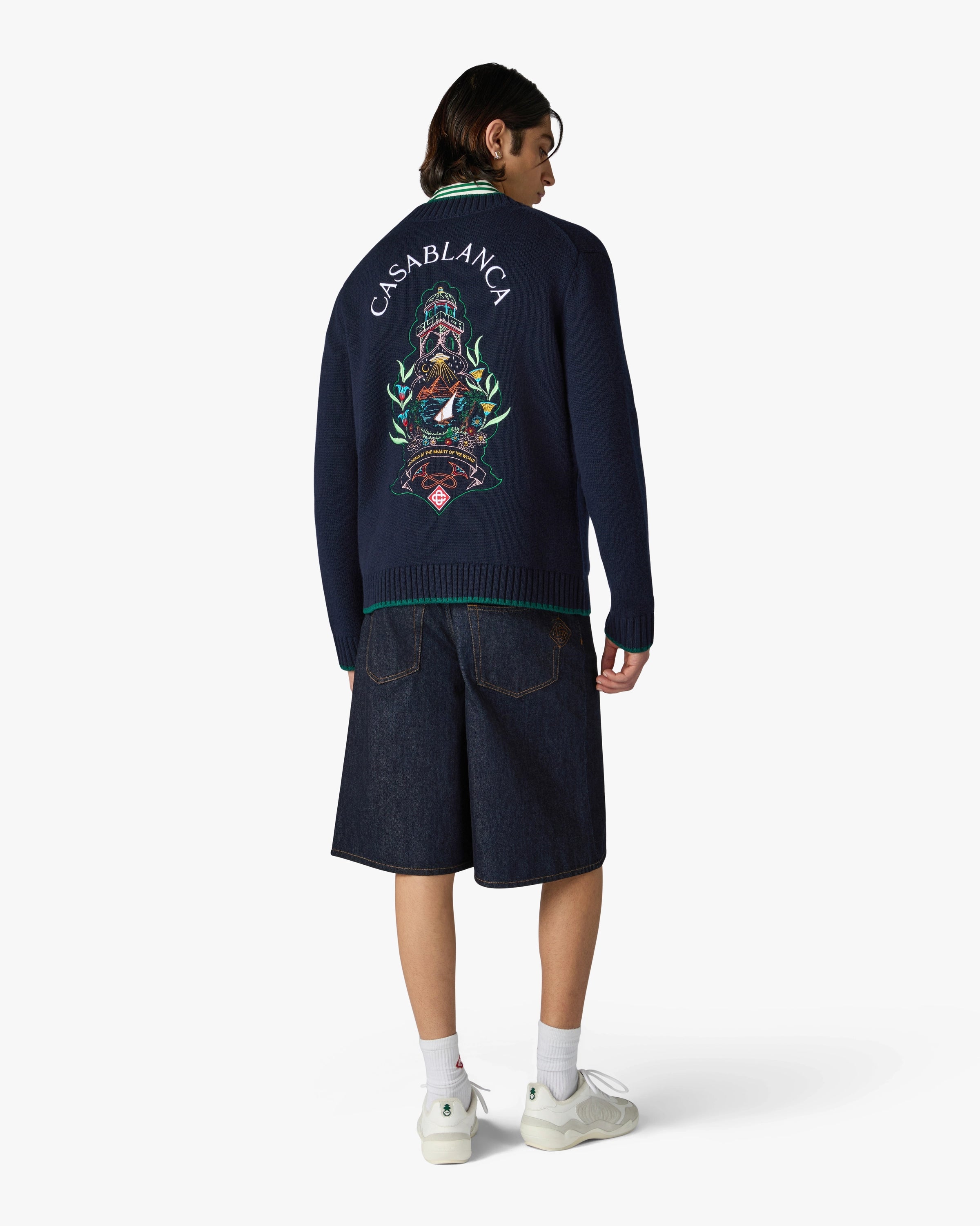 Casablanca Hotel Emblem cardigan lana blu navy taglia M
