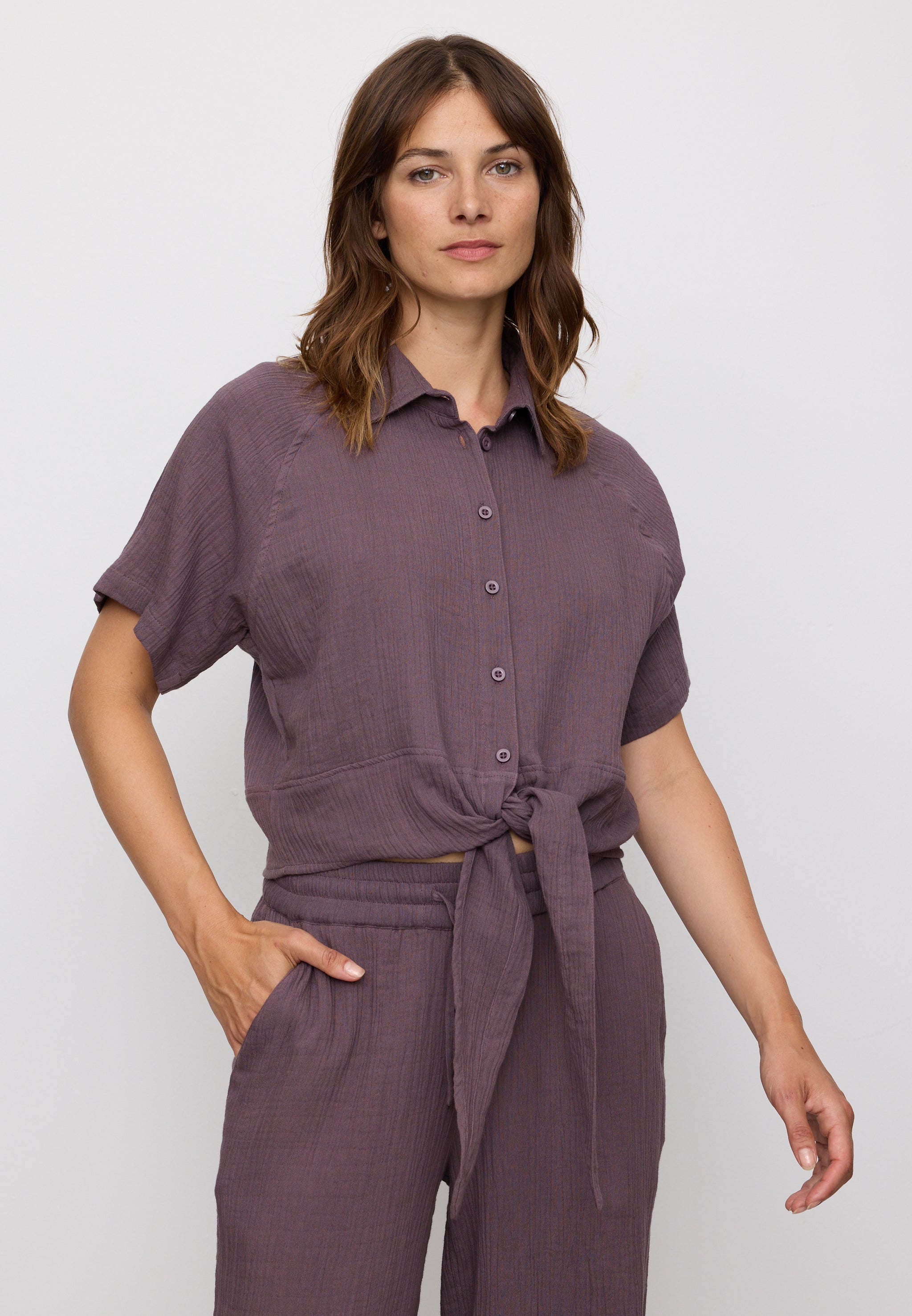 Recolution Tulip blusa mussola viola mystic grape cotone bio