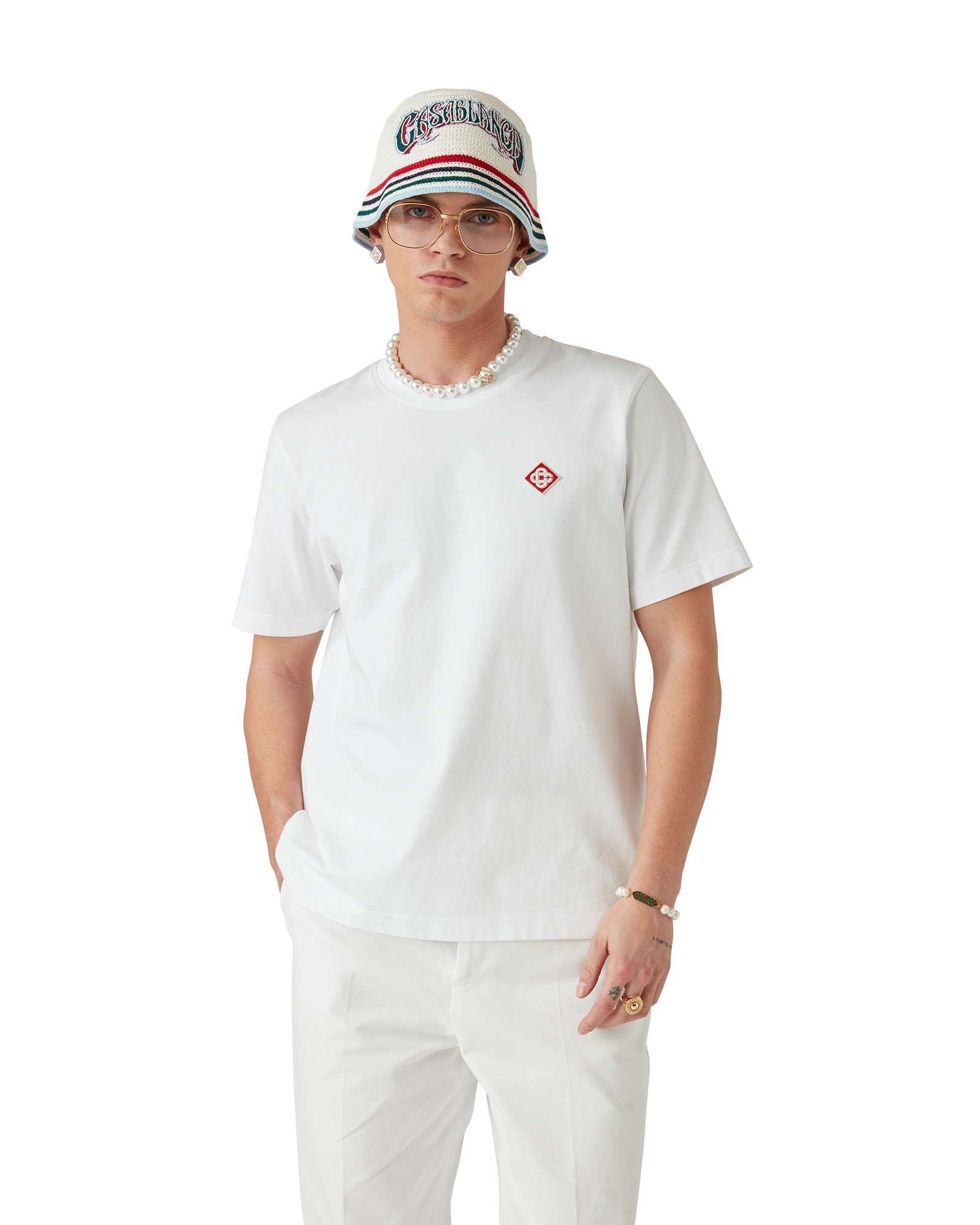 Casablanca Diamond Logo t-shirt bianca cotone