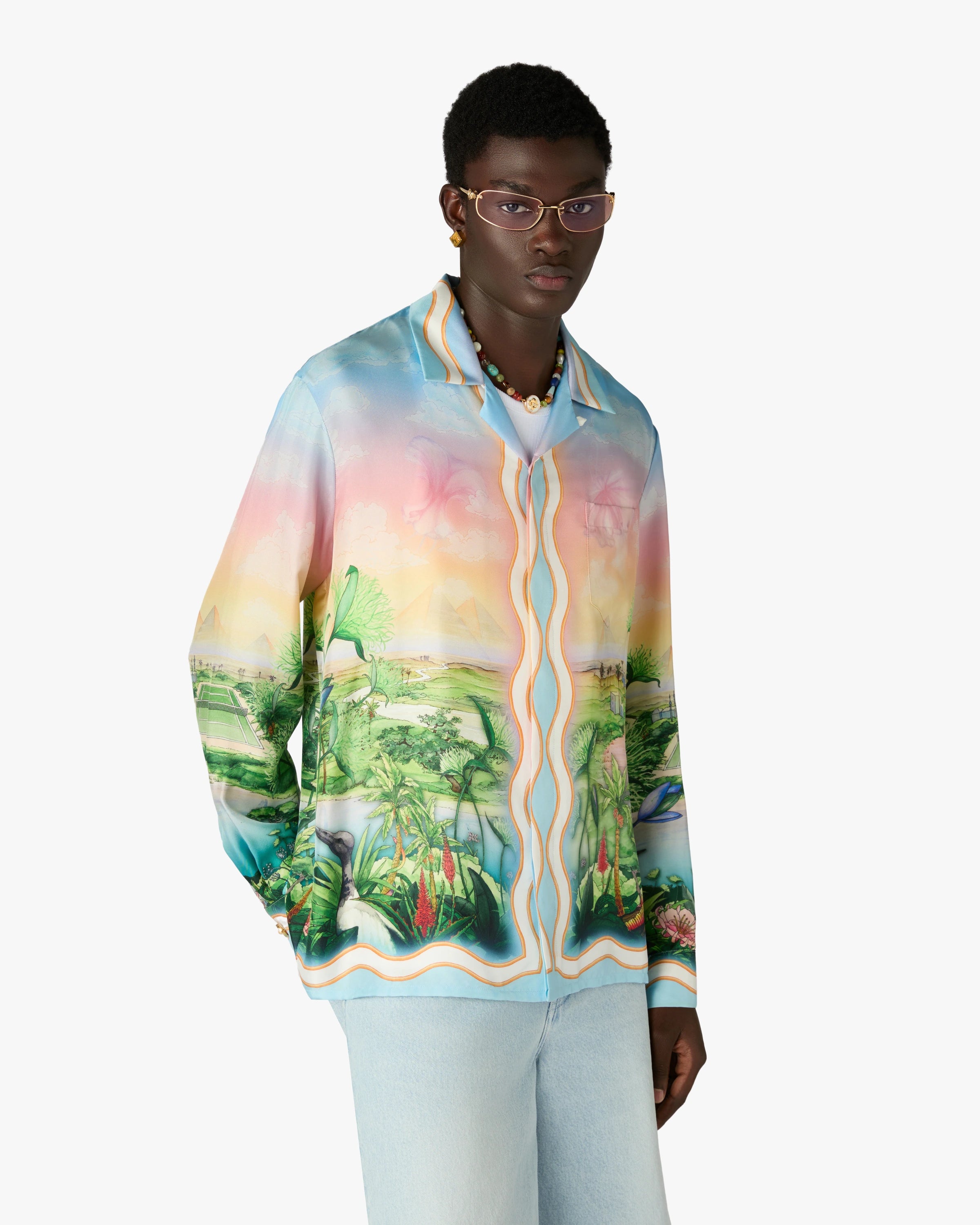 Casablanca Tennis Club camicia seta multicolor uomo