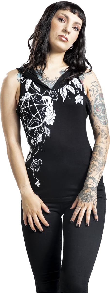 Gothicana by EMP Top Nero Cappuccio Stampa Frontale M