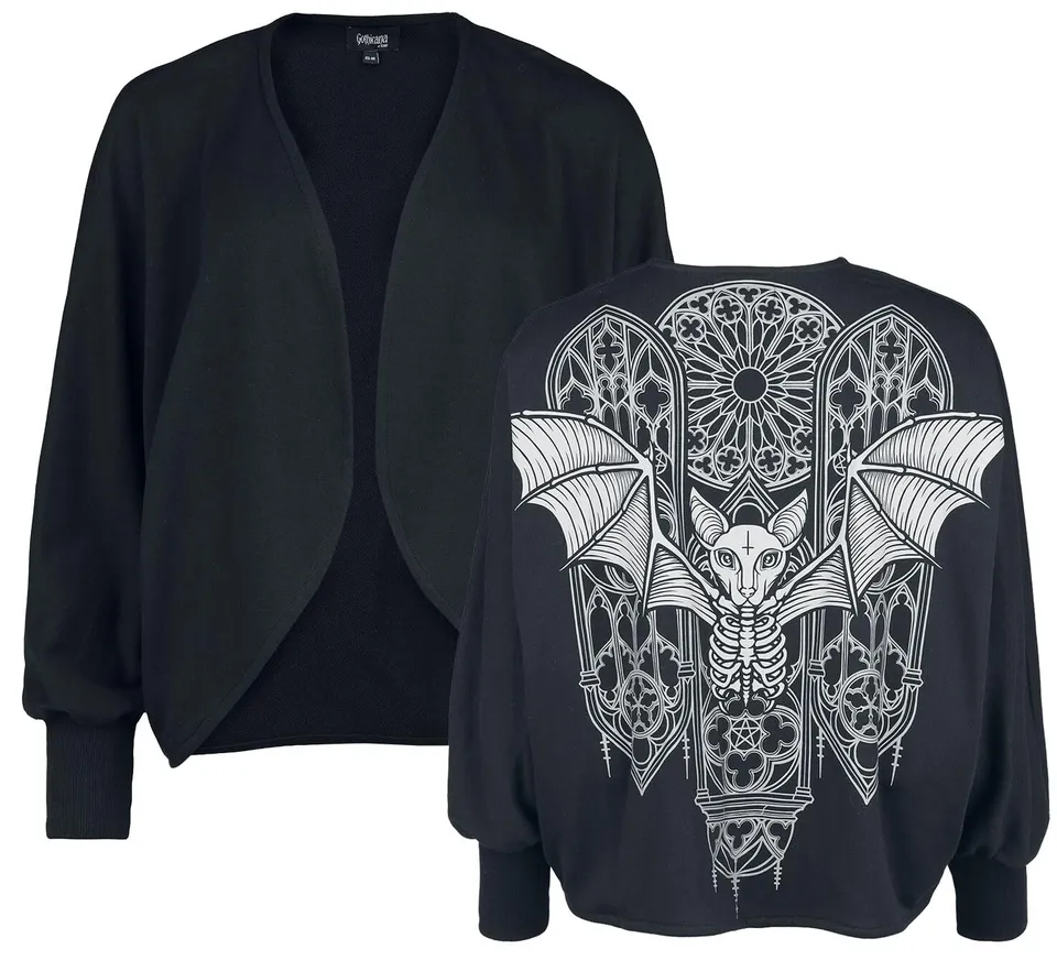Gothicana by EMP Cardigan Nero Maniche a Pipistrello Donna