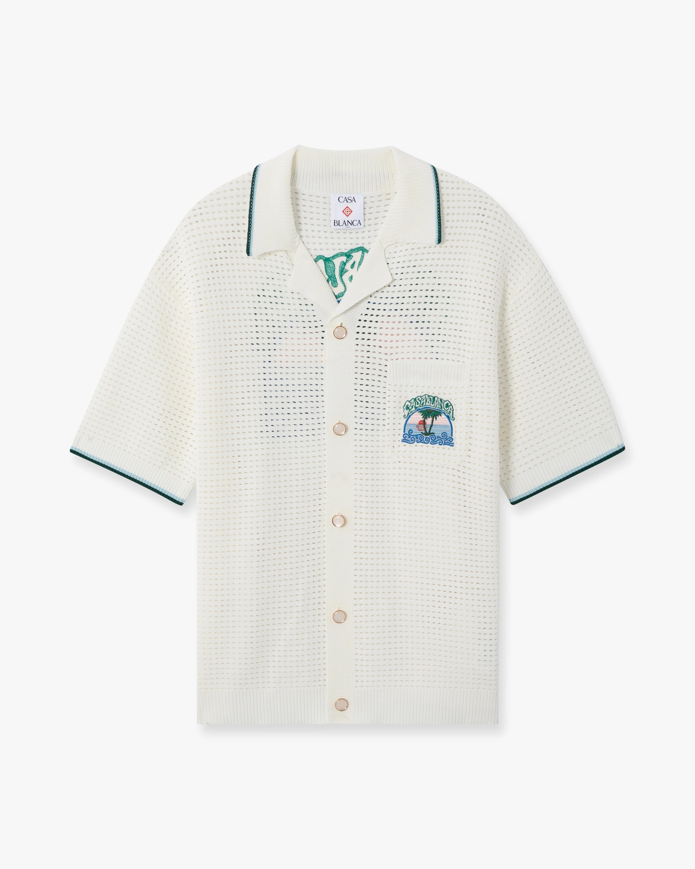 Casablanca Palm Tree Emblem Camicia Crochet Bianca Cotone