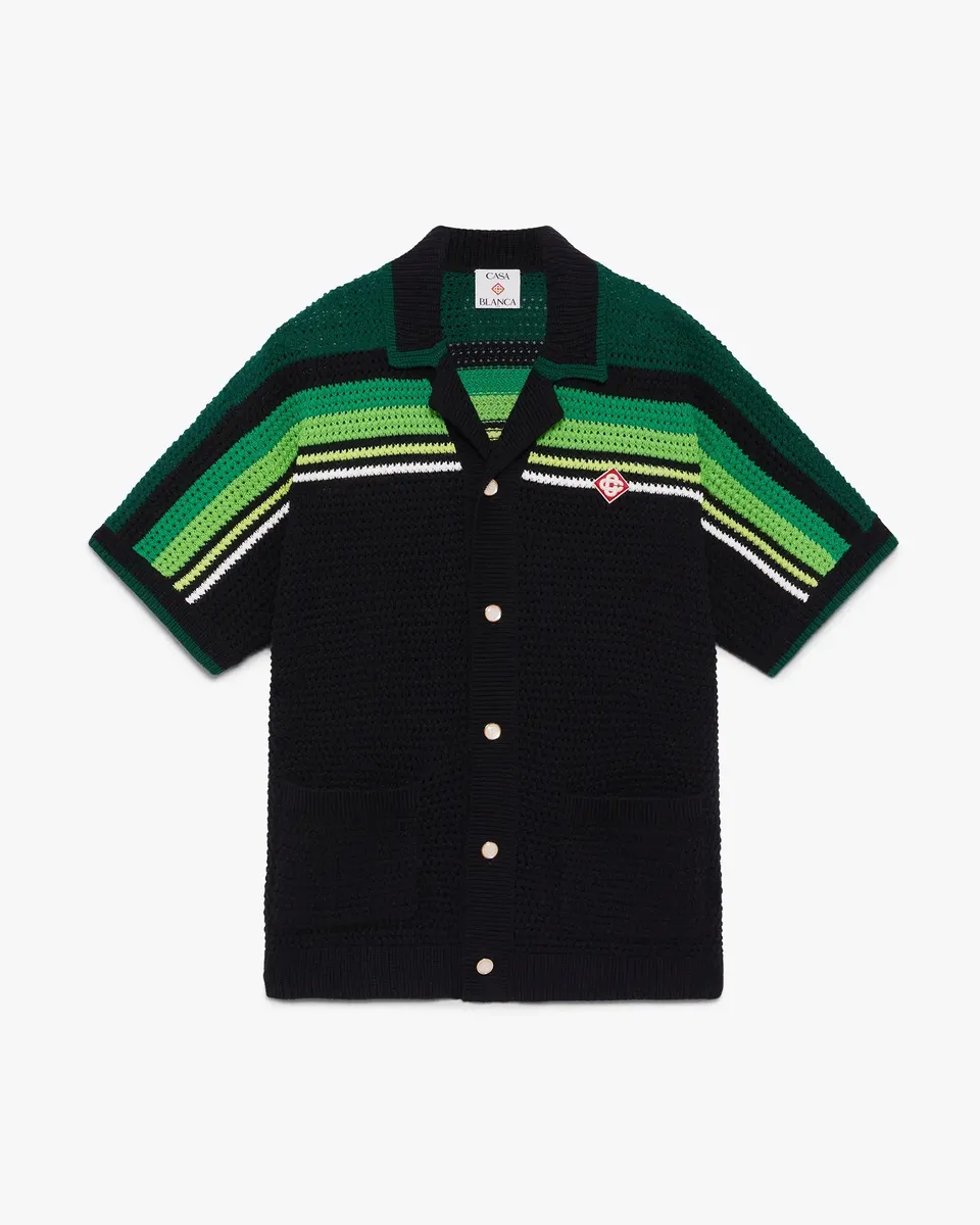 Casablanca Striped Crochet camicia nera verde cotone