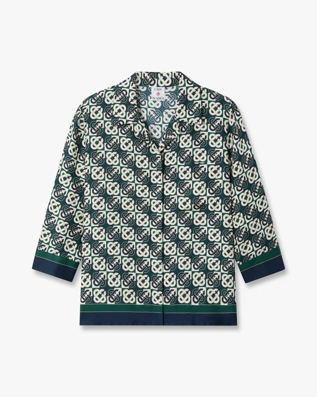 Casablanca Check Monogram camicia seta verde navy donna