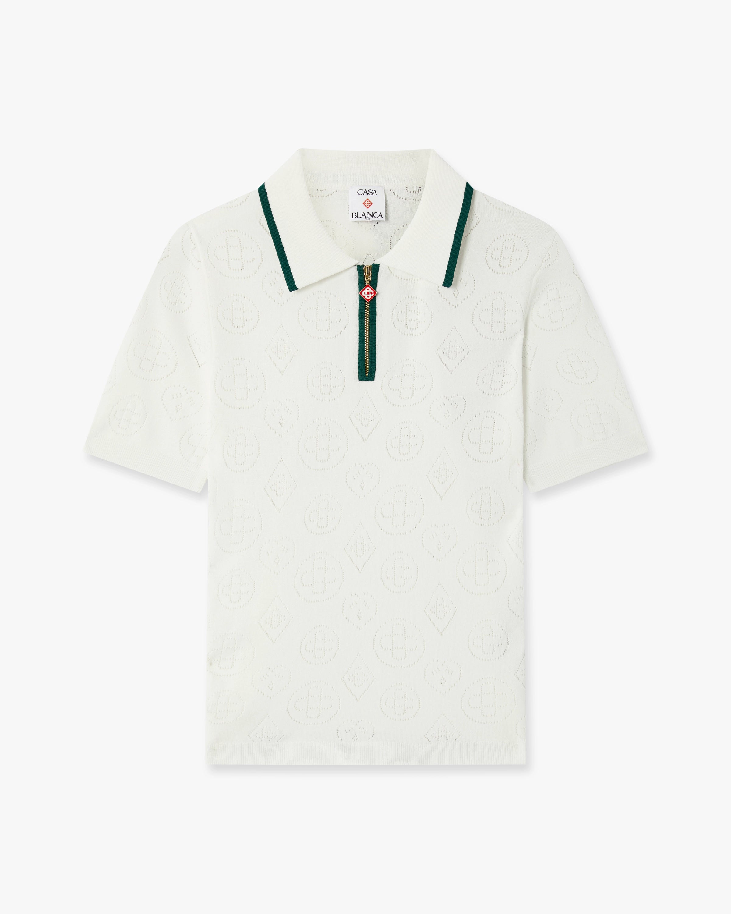 Casablanca Pointelle Monogram polo cropped bianca viscosa