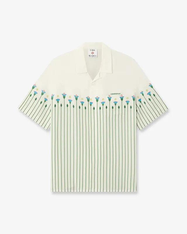 Casablanca Floral Stripe camicia uomo verde in lino
