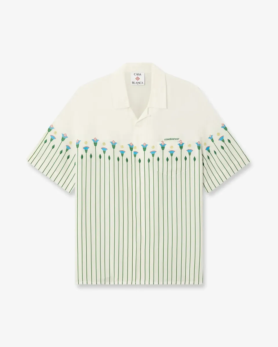 Casablanca Floral Stripe camicia uomo verde in lino