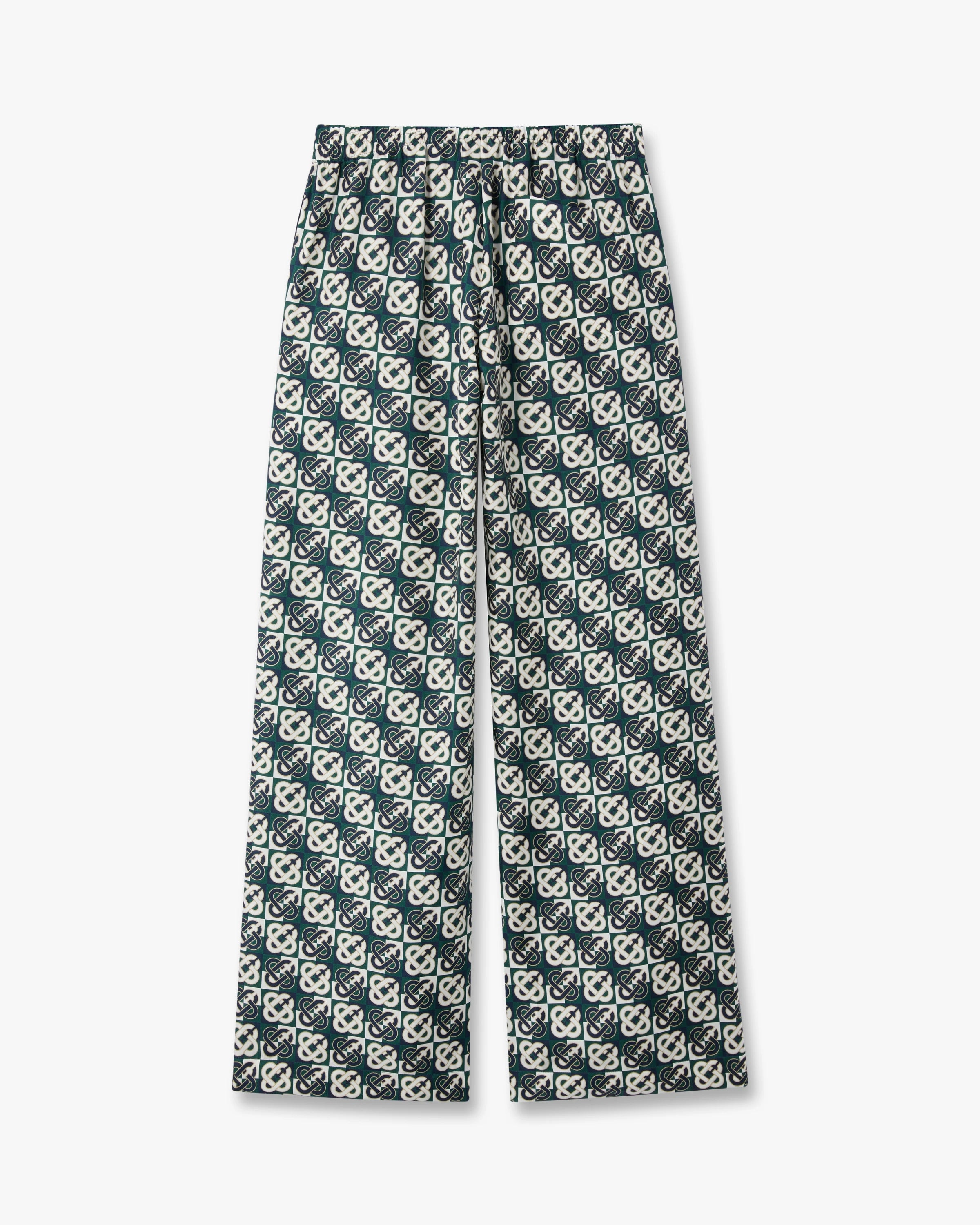 Casablanca Check Monogram pantaloni donna seta verde blu
