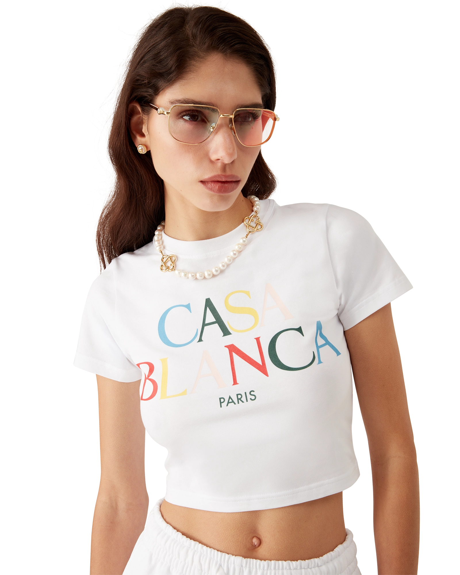 Casablanca Stacked Logo t-shirt bianca cropped