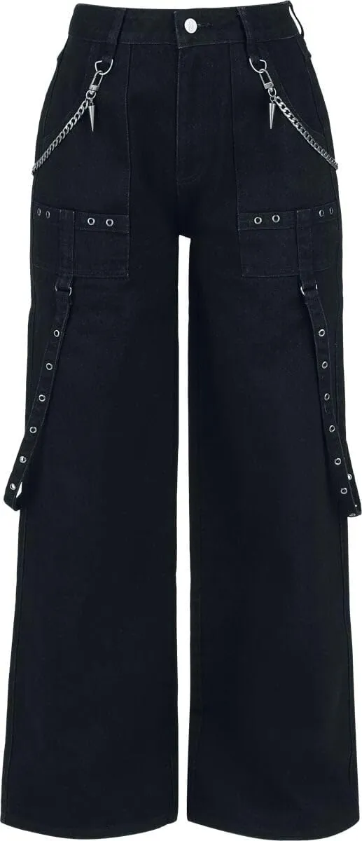 Gothicana by EMP Pantaloni Neri Donna Catene 29W/32L