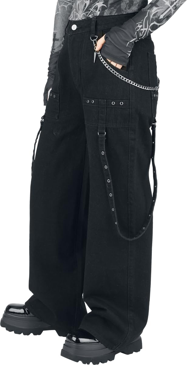 Gothicana by EMP Pantaloni Neri Donna Catene 29W/32L