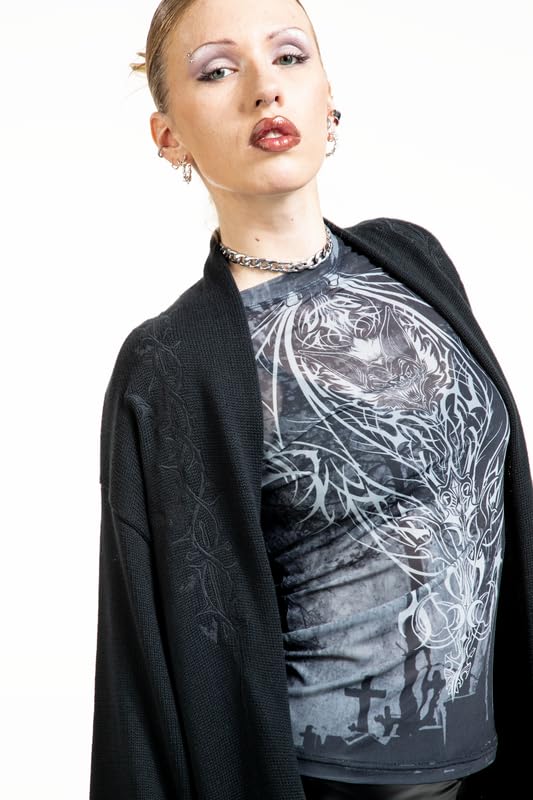 Gothicana by EMP Cardigan Nero Ricamo Collo Scialle Taglia L