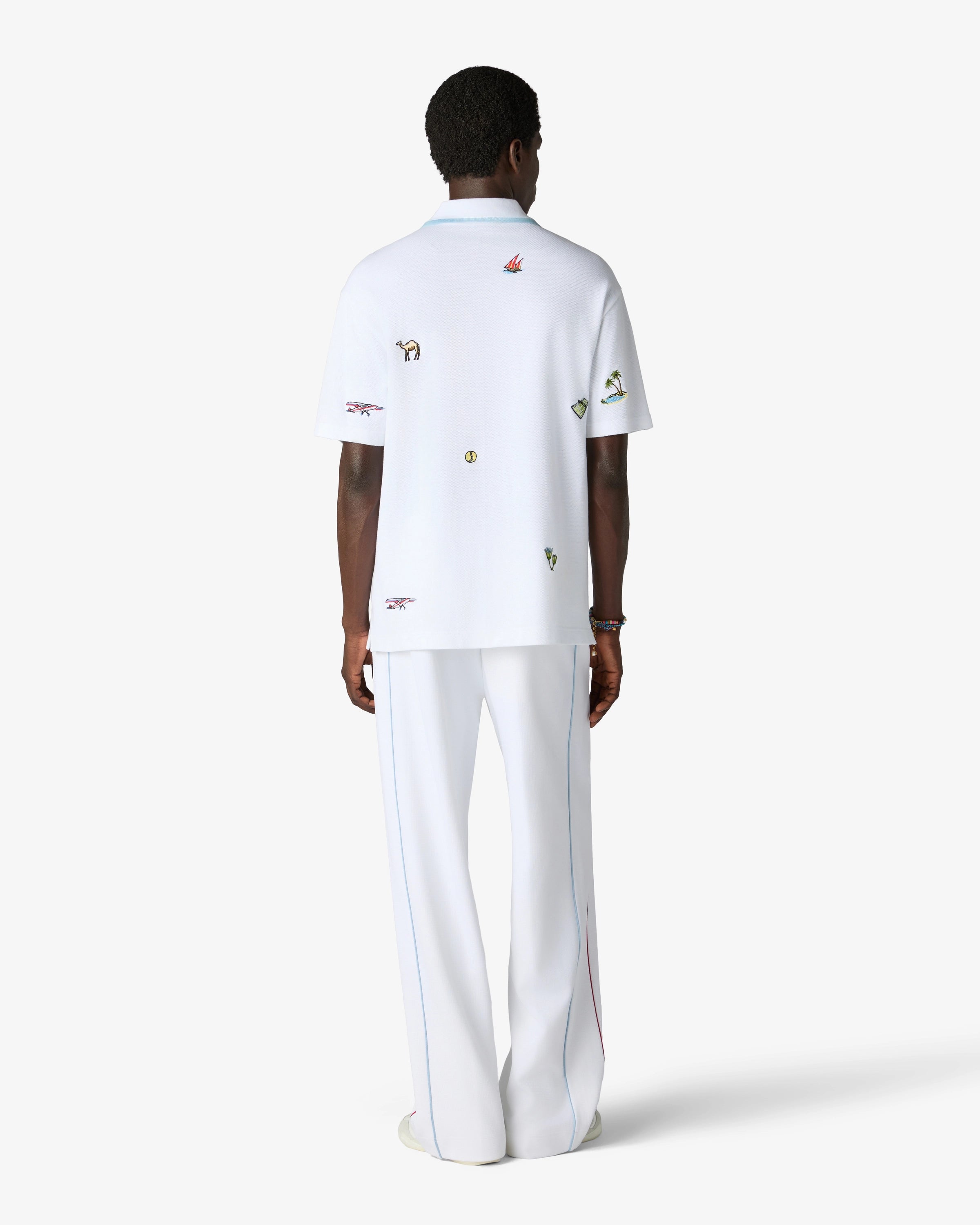 Casablanca White Icon Quarter Zip Polo Manica Corta Bianca Ricamata