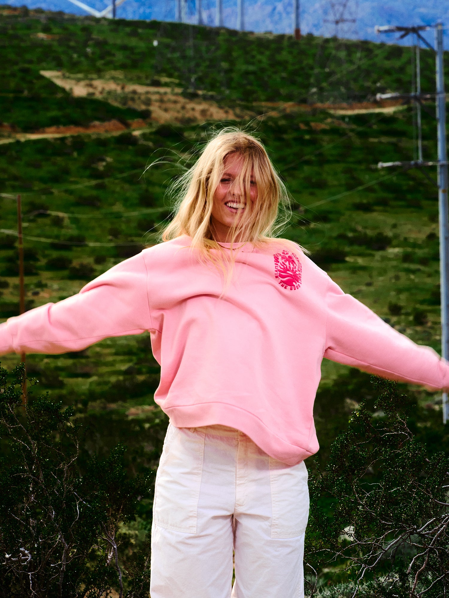 Maui and Sons Life's Good felpa oversize rosa cotone