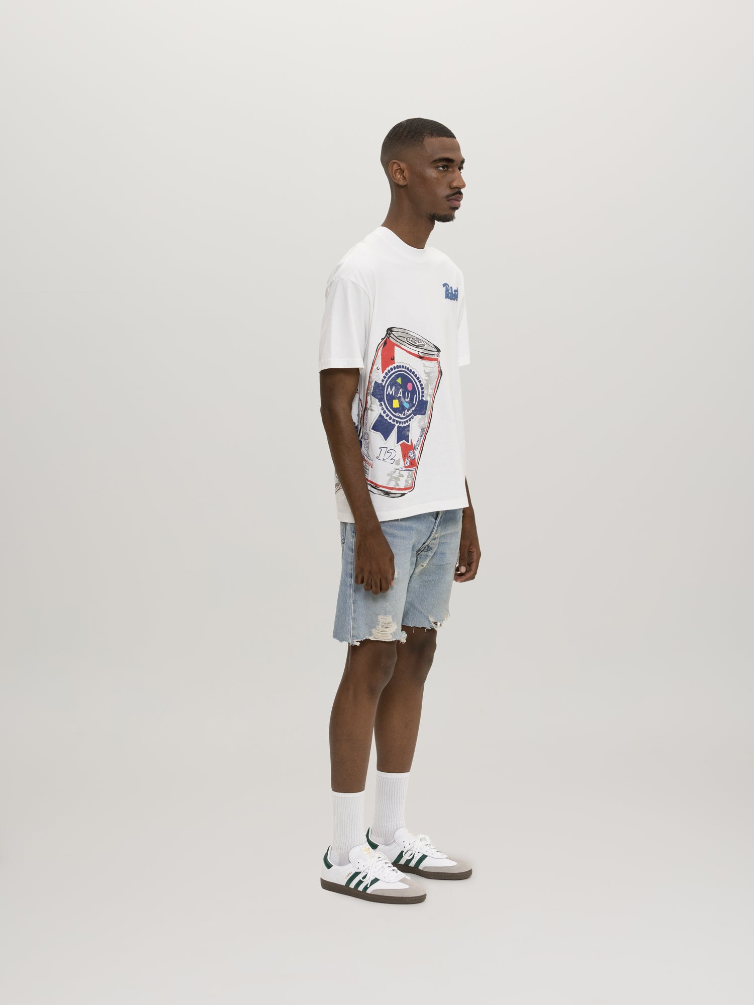 Maui and Sons x Pabst Blue Ribbon Crushed Can Puff Ink T-Shirt Bianca