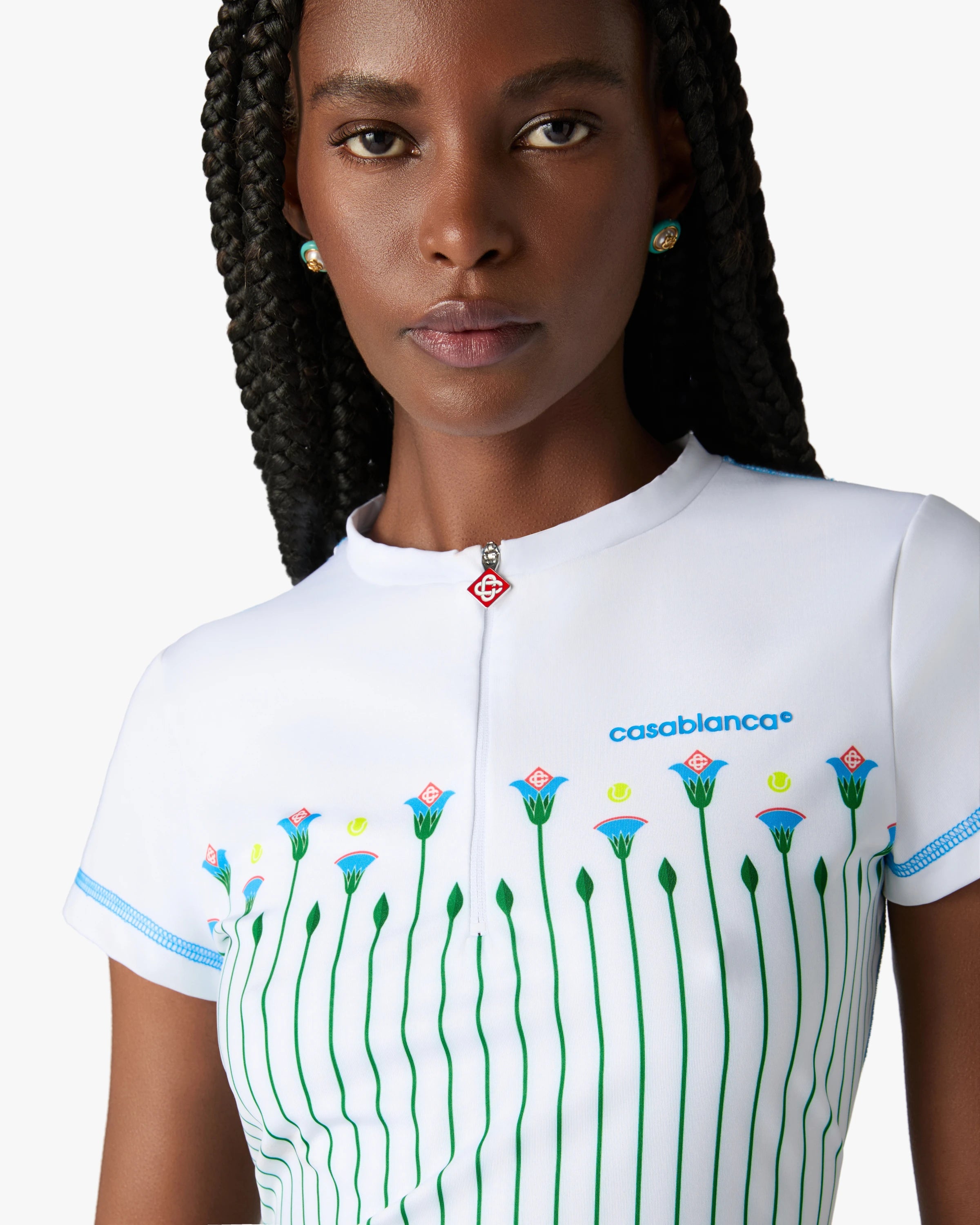 Casablanca White Floral Stripe top tennis bianco zip
