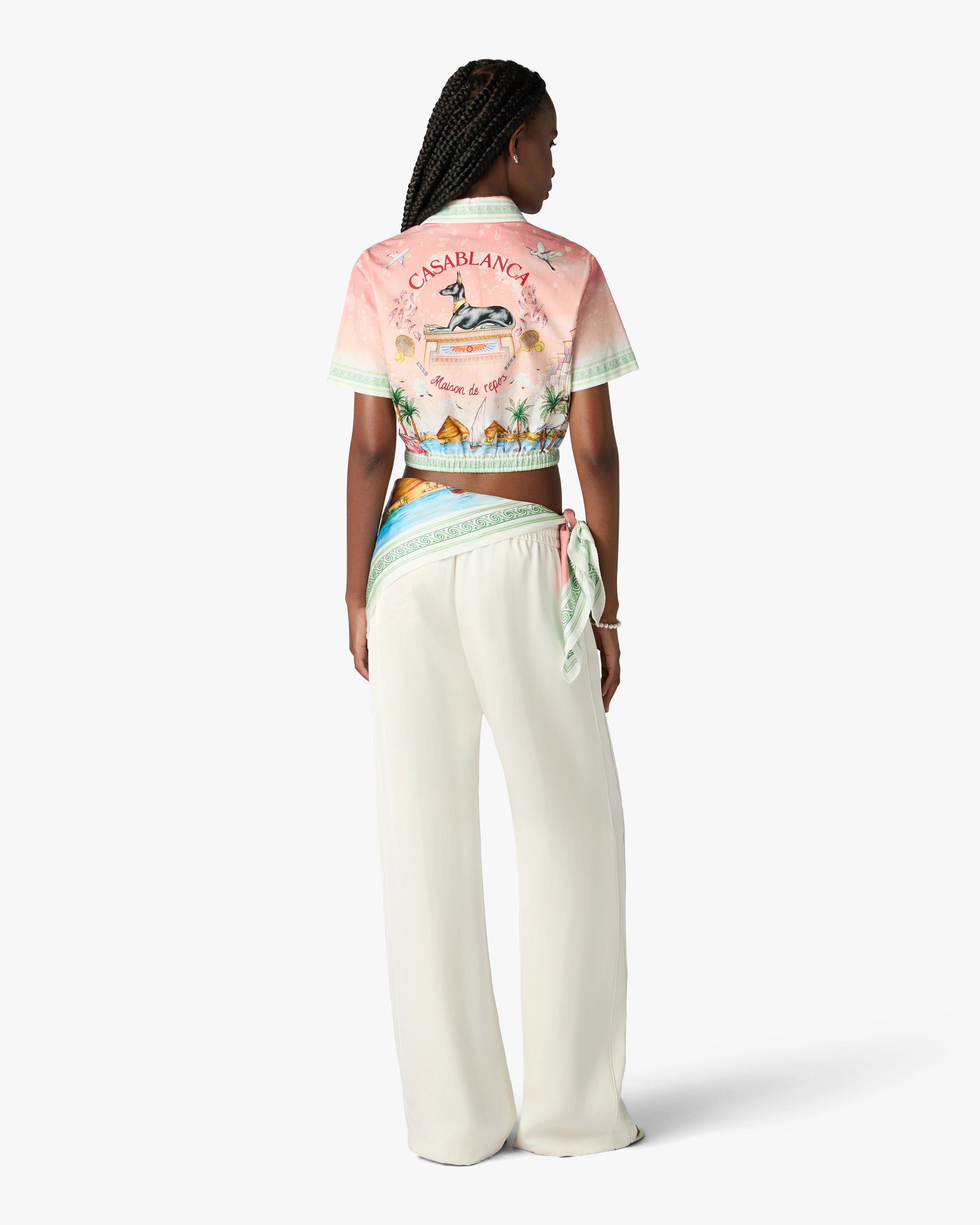 Casablanca Ethereal camicia cropped cotone rosa manica corta
