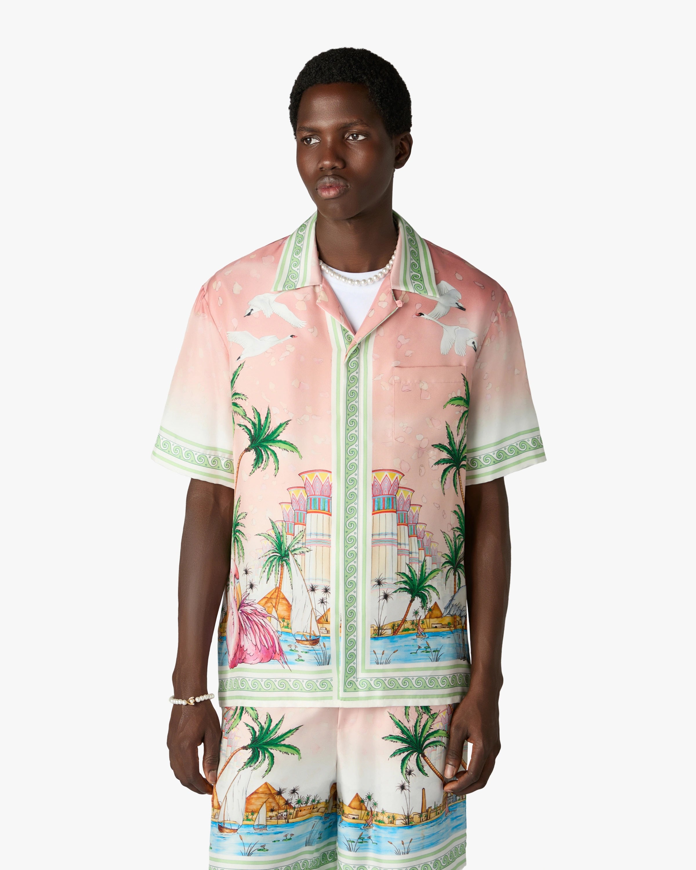 Casablanca Ethereal Camicia Seta Rosa Manica Corta