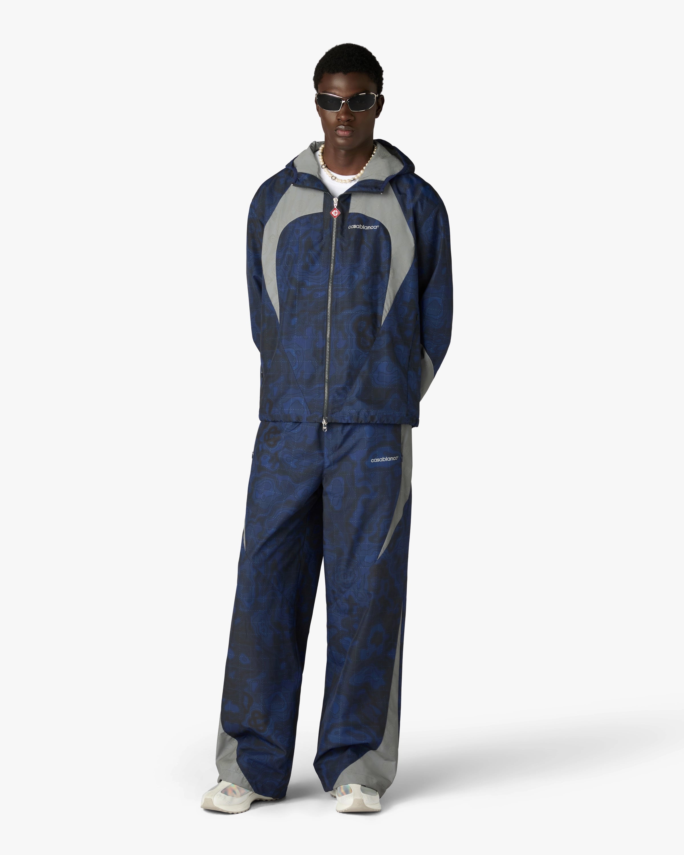 Casablanca Heatmap giacca cappuccio blu zip con coulisse